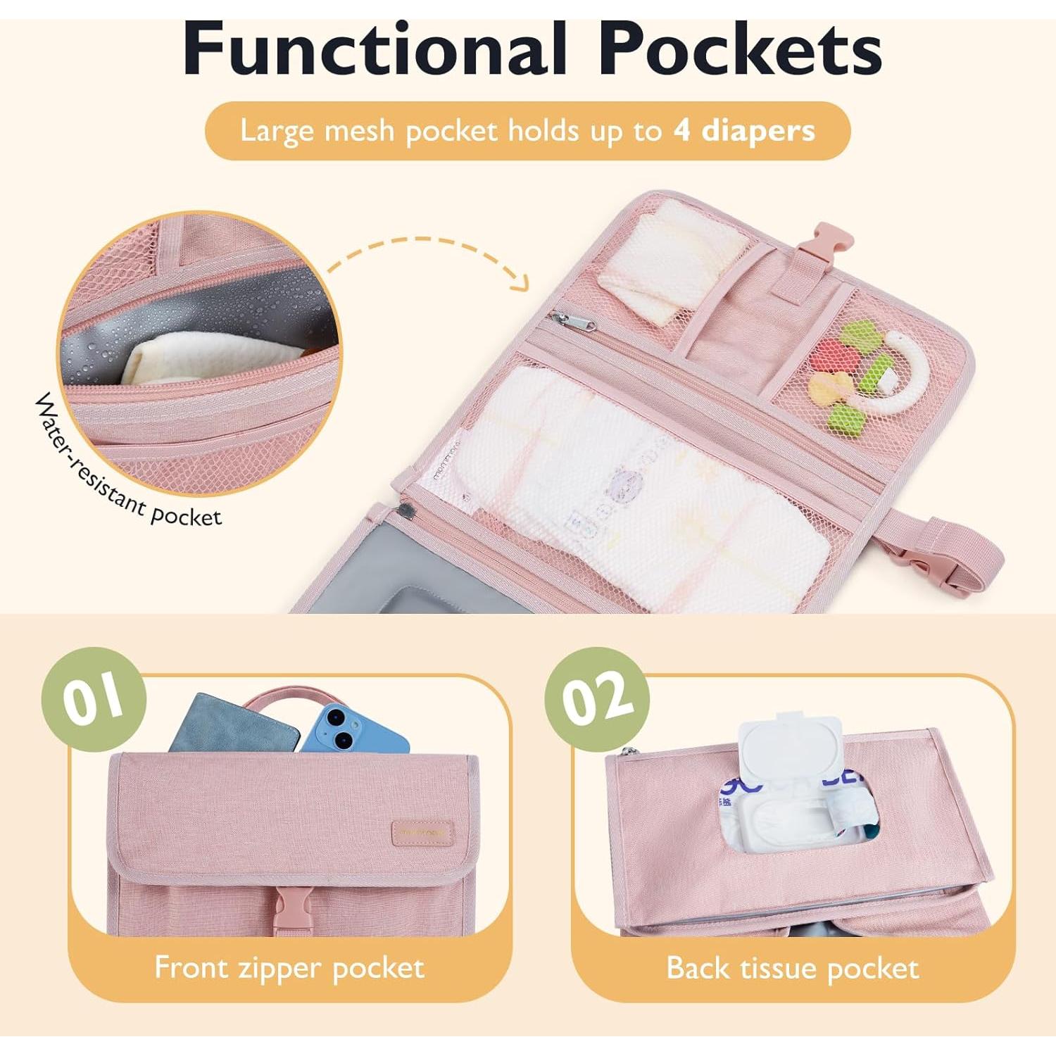 Almohadilla de Cambio Portátil Mommore Rosa Expandible 90-116 cm