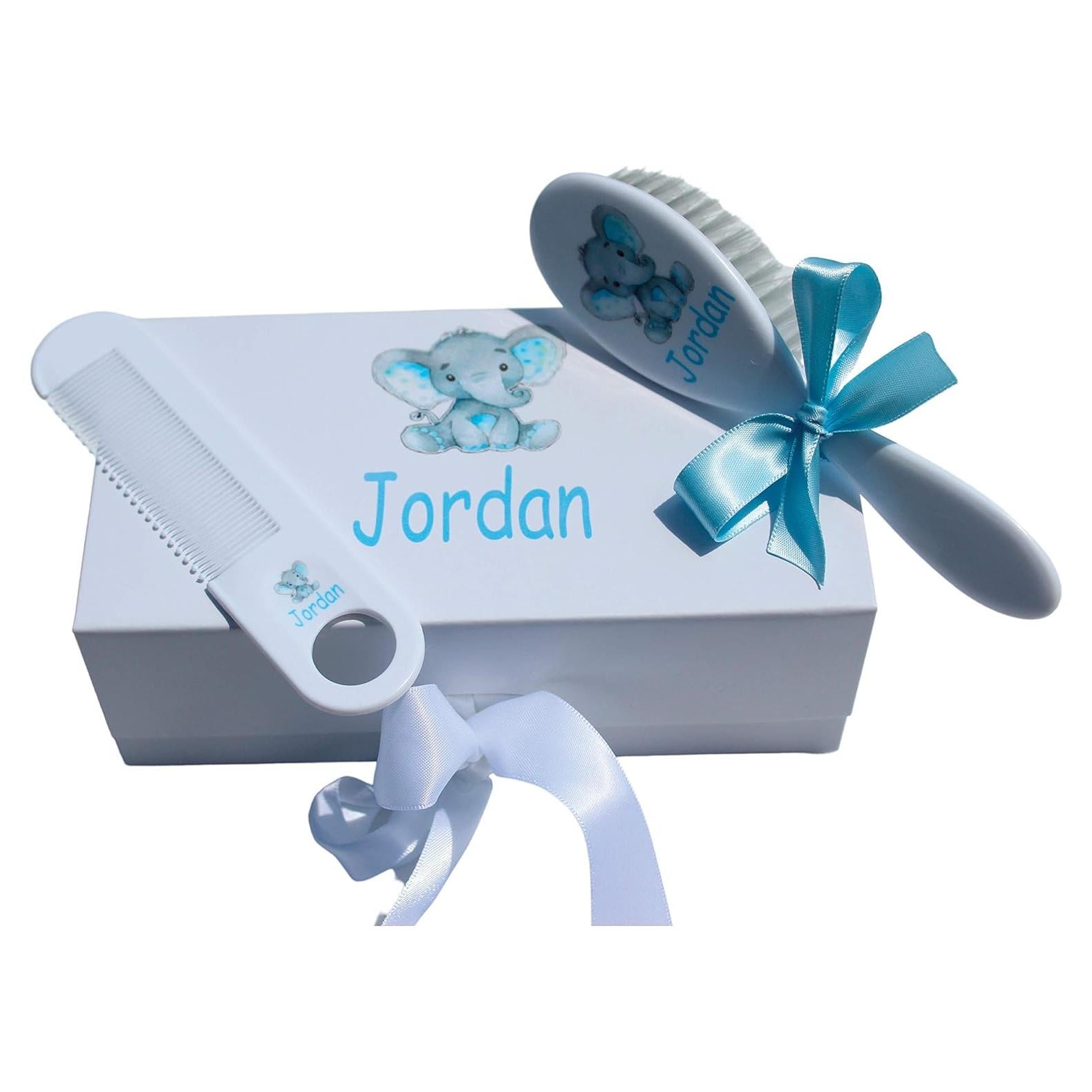 Set de Cepillo y Peine Personalizado Bebé Elefante Azul 0-3 Años