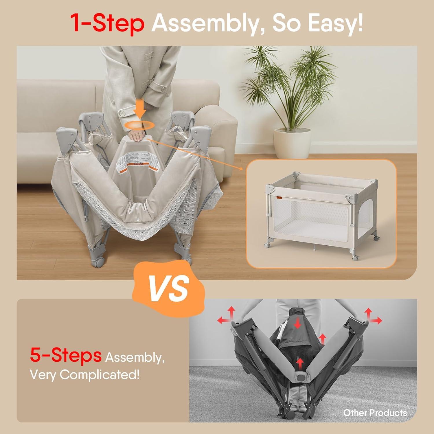 Cuna 4 en 1 para Bebés Pack and Play Beige con Colchón