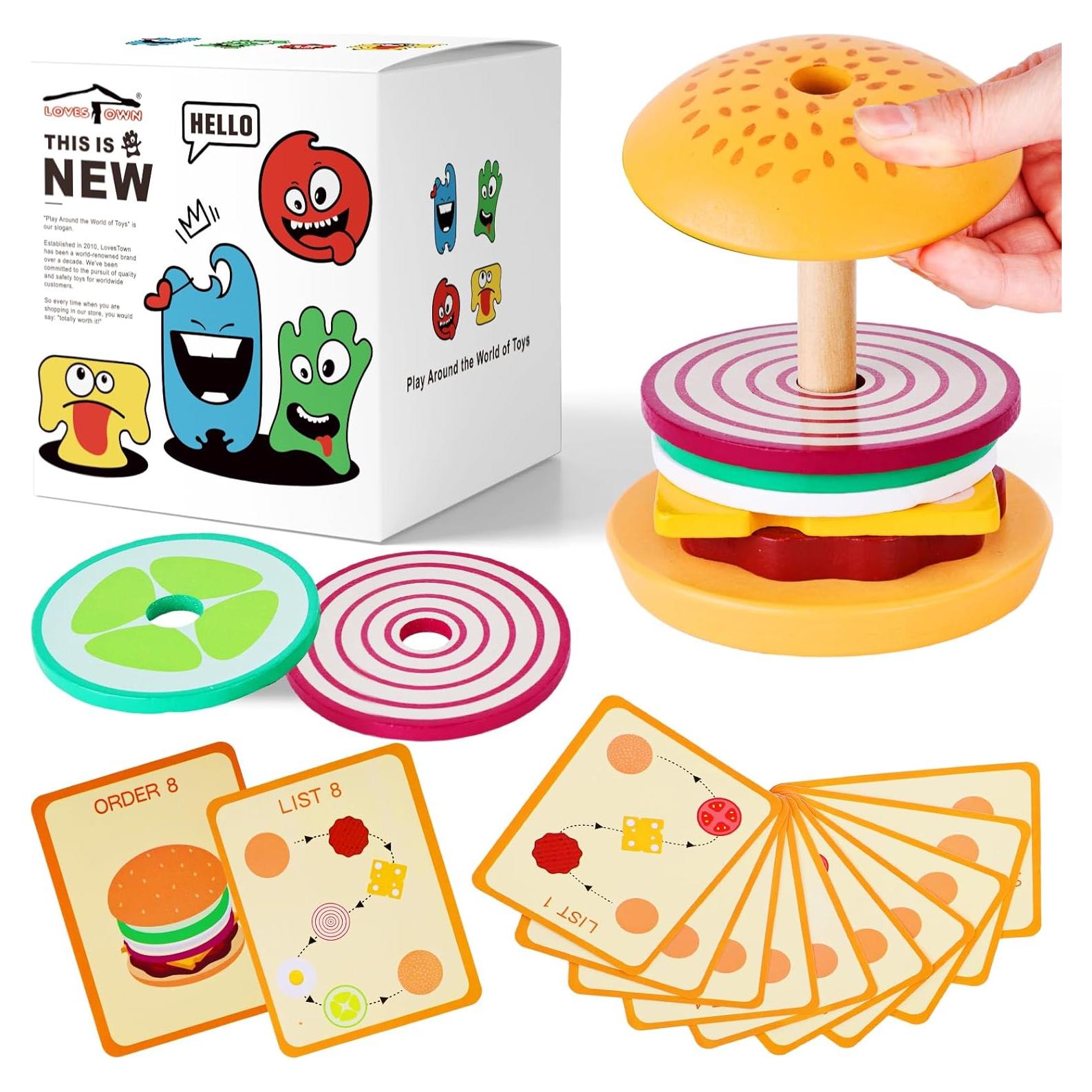 Juguete de Apilamiento de Hamburguesas de Madera LOVESTOWN