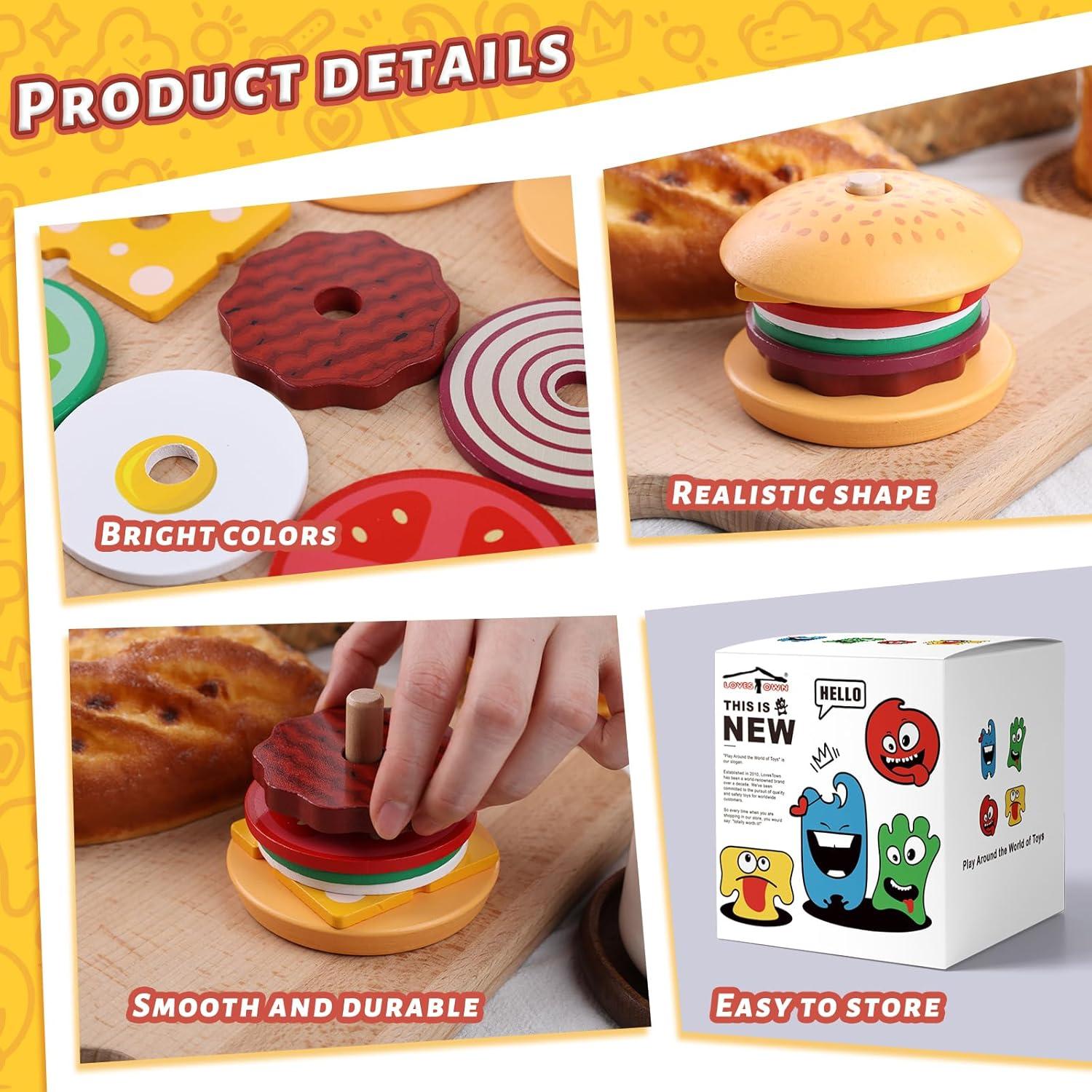 Juguete de Apilamiento de Hamburguesas de Madera LOVESTOWN
