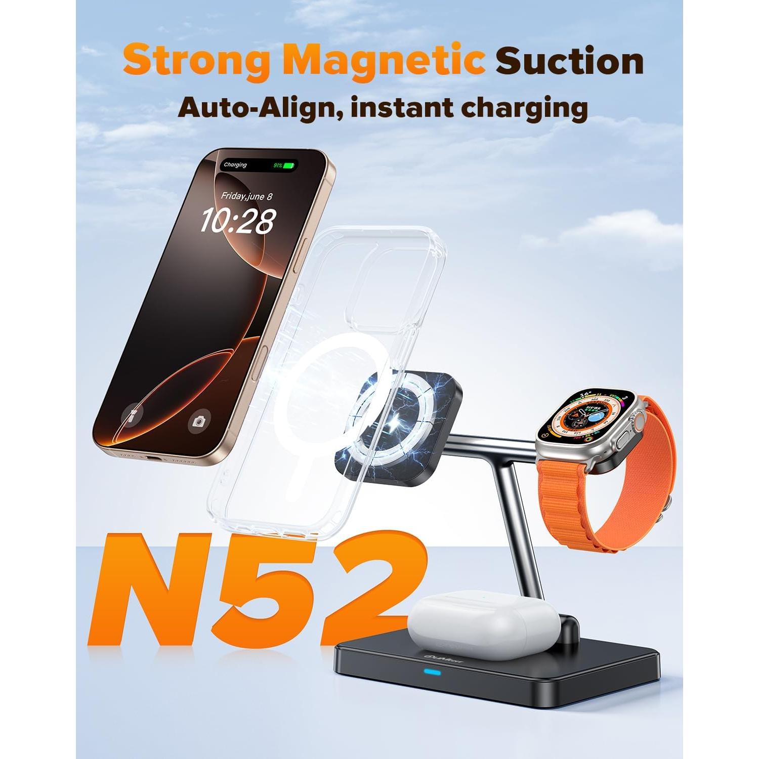 Estación de Carga Inalámbrica 3 en 1 DUMTERR para iPhone, Apple Watch y AirPods