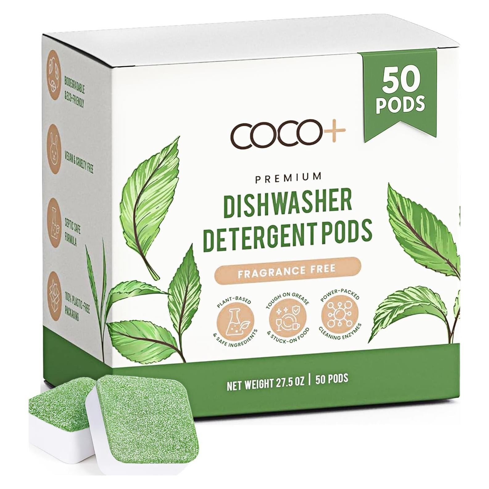 Cápsulas de Detergente para Lavavajillas COCO+ - 50 Unidades Sin Fragancia