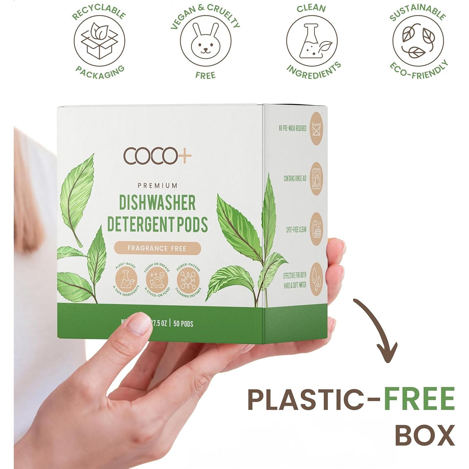 Cápsulas de Detergente para Lavavajillas COCO+ - 50 Unidades Sin Fragancia