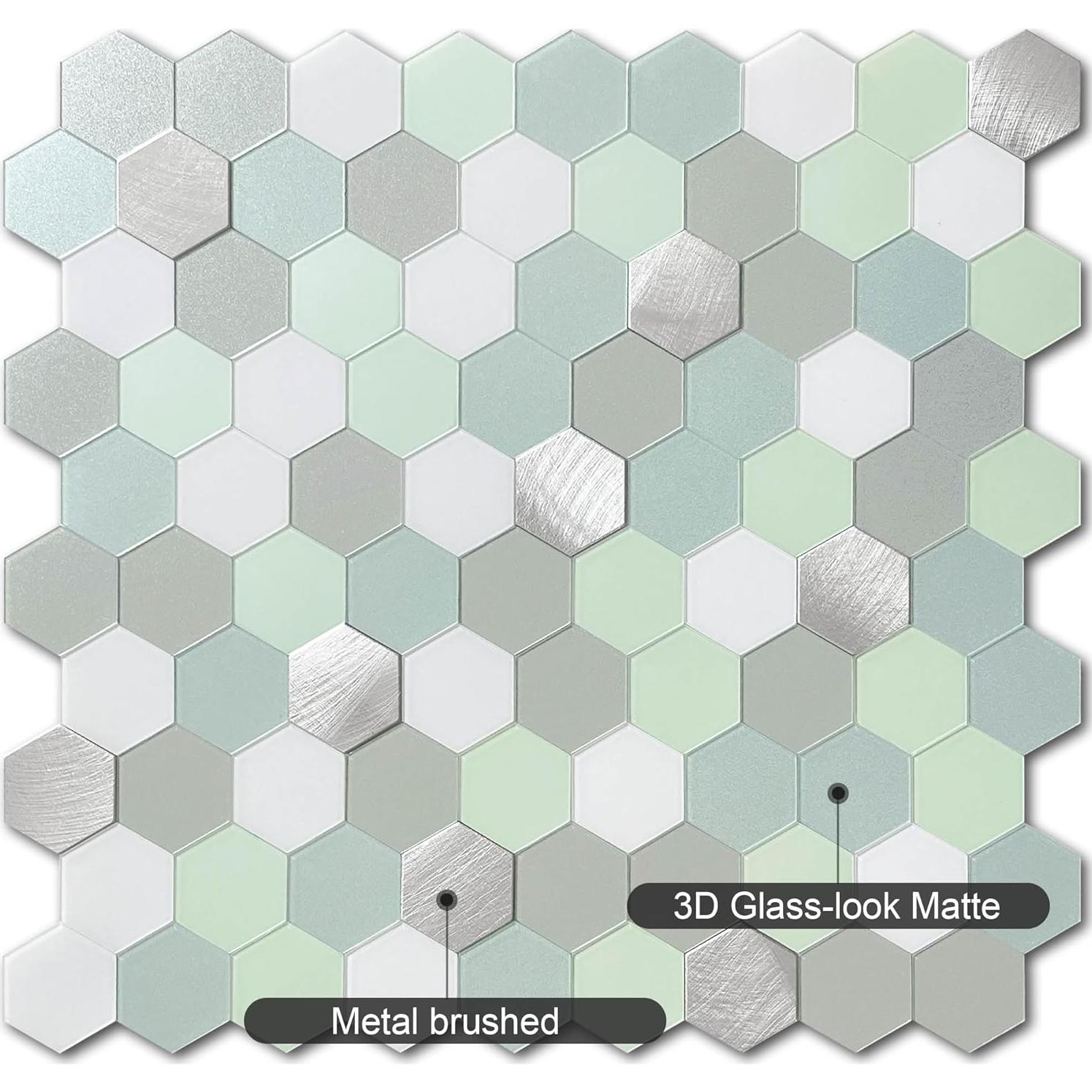 Azulejo Autoadhesivo BeNice Hexagonal Verde Menta 5 Hojas