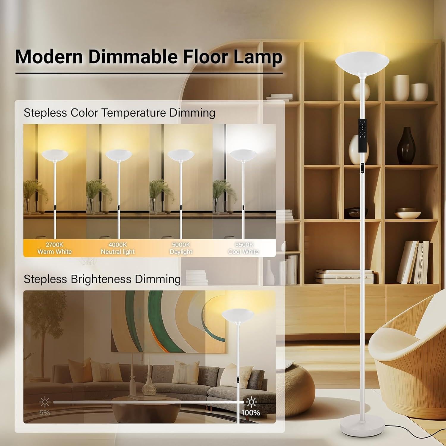 Lámpara de Pie LED BoostArea 30W Regulable con Control Remoto