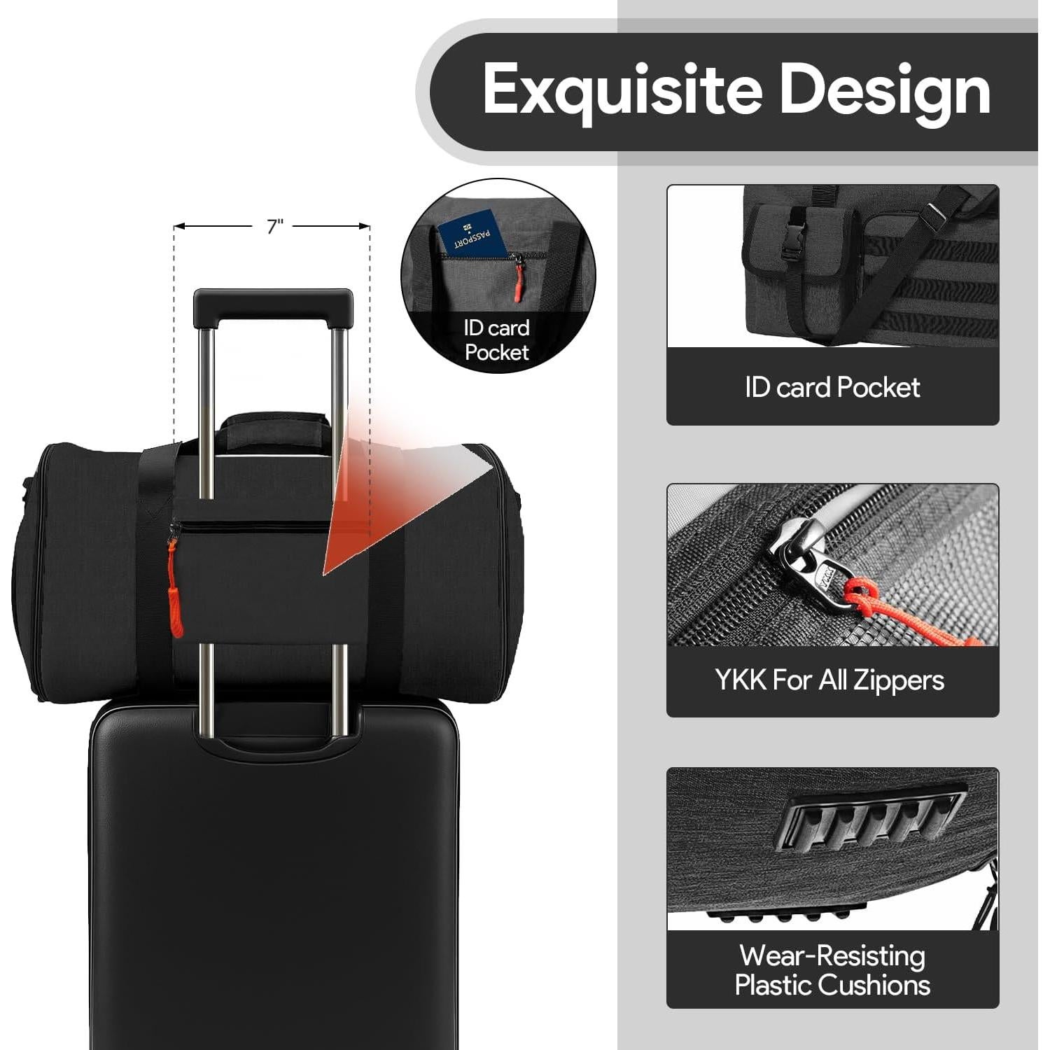 Bolsa Duffle Impermeable HOMQUIET 45L 2 en 1 con Compartimento para Zapatos