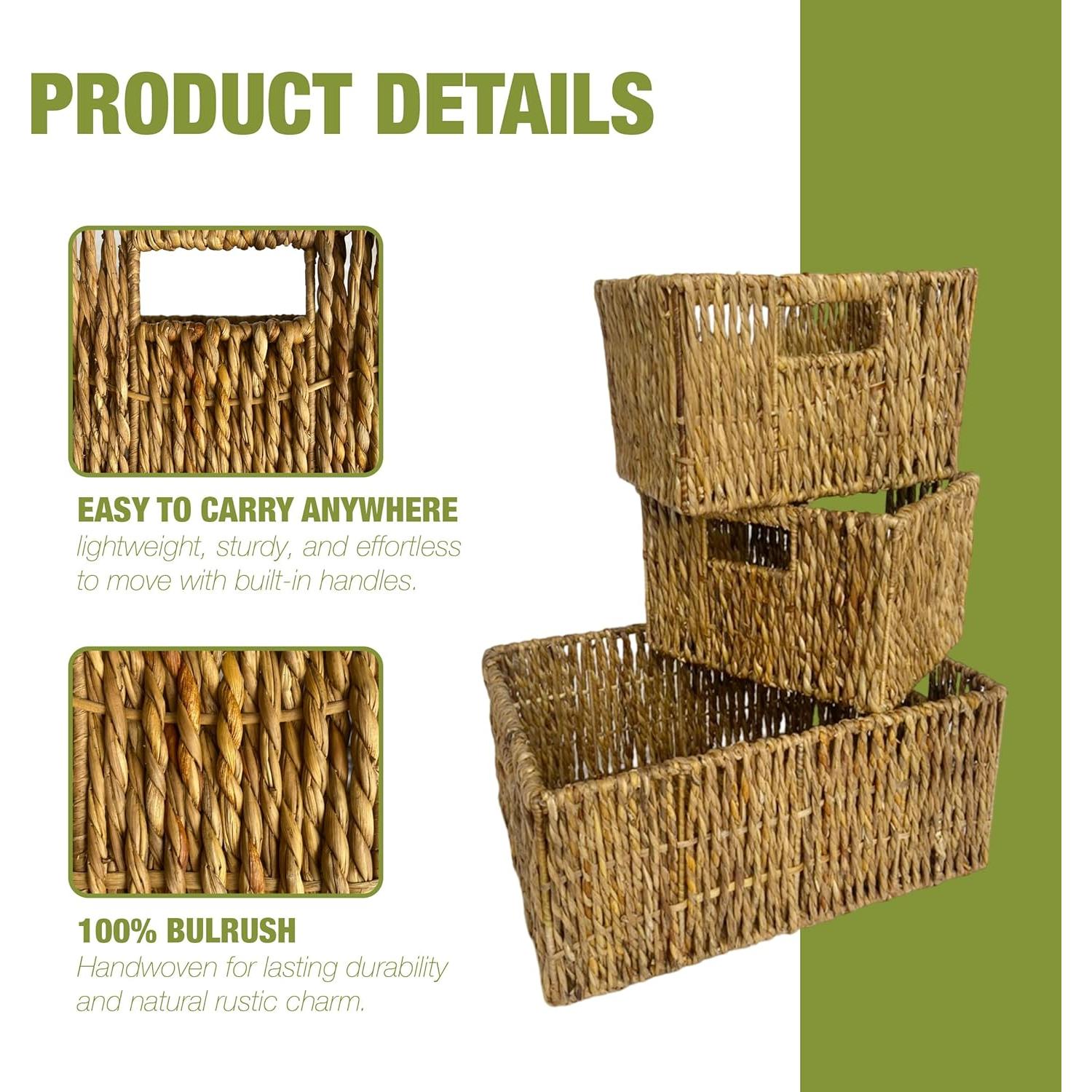 Juego de Cestas de Mimbre GREEN ALLUVIUM - 1 Grande + 2 Pequeñas