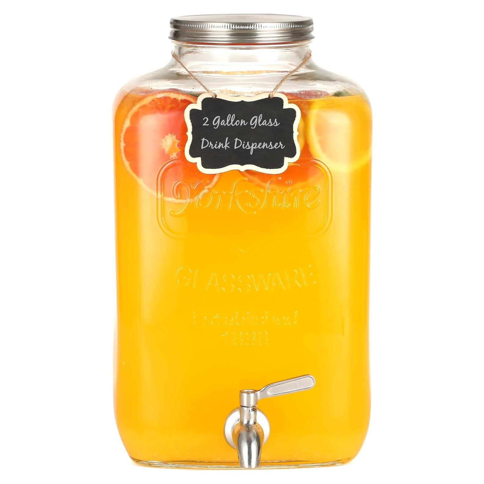 Dispensador de Bebidas de Vidrio HILUMIDA 2 Galones Acero Inoxidable