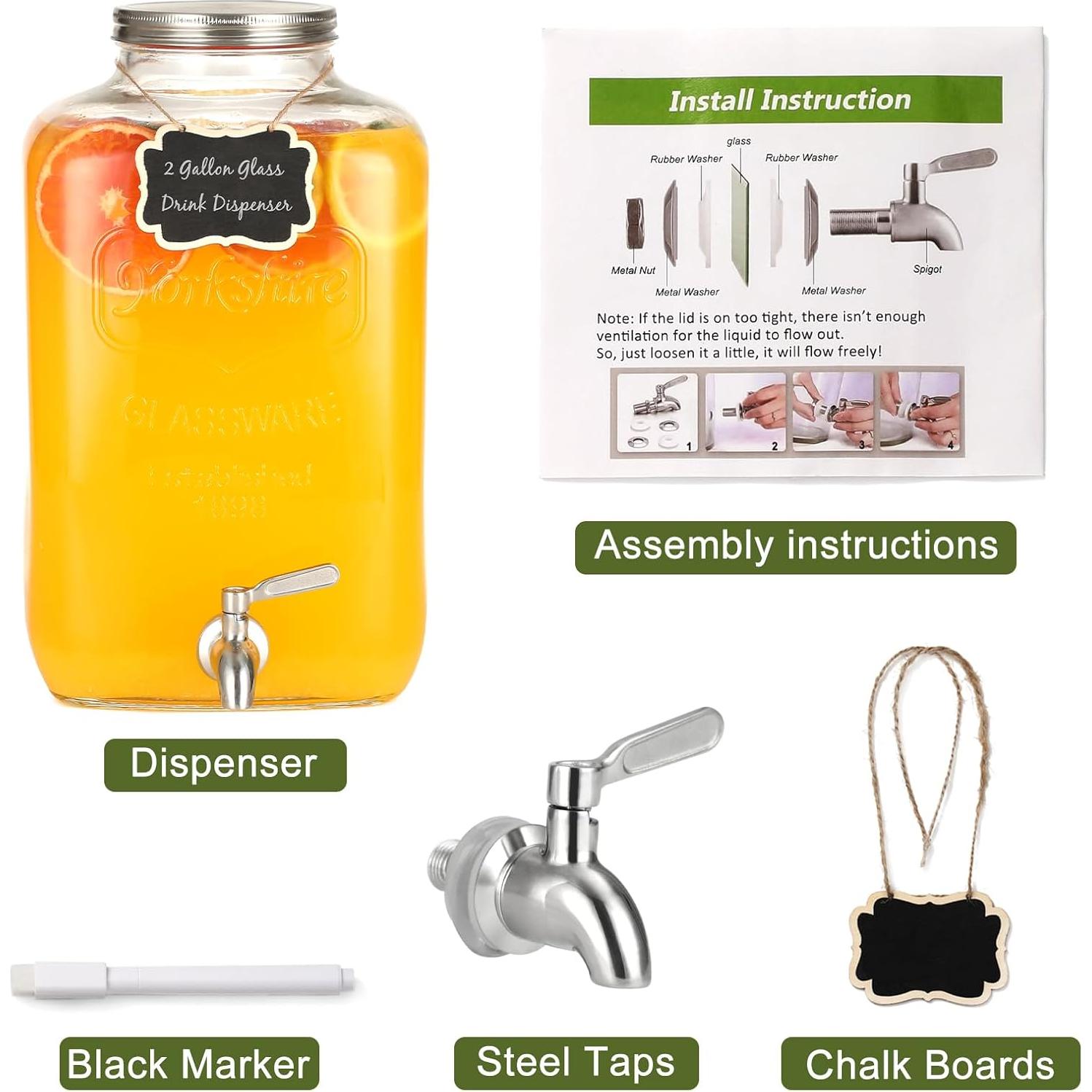 Dispensador de Bebidas de Vidrio HILUMIDA 2 Galones Acero Inoxidable