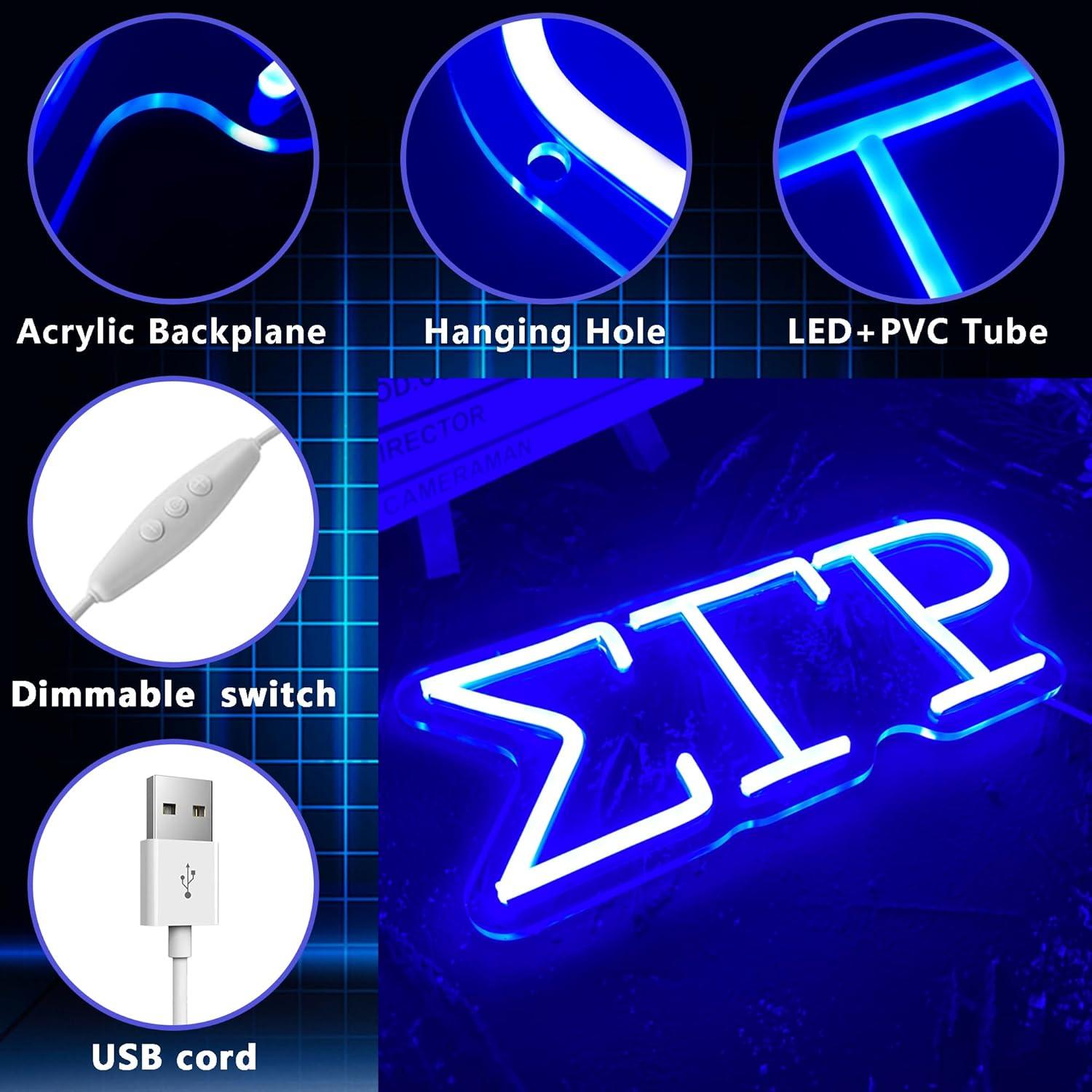 Letrero de luz de neón Sigma Gamma Rho LED 30x13 cm Azul