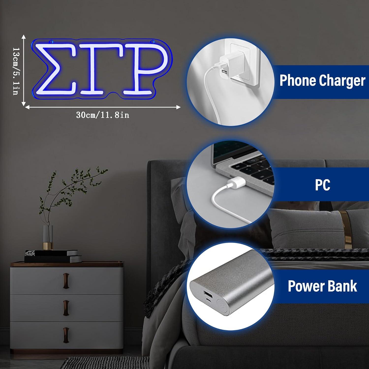 Letrero de luz de neón Sigma Gamma Rho LED 30x13 cm Azul