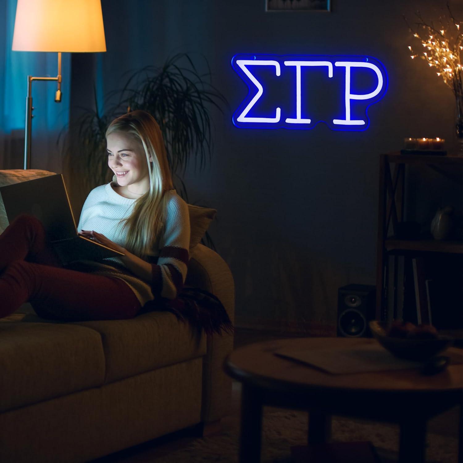Letrero de luz de neón Sigma Gamma Rho LED 30x13 cm Azul