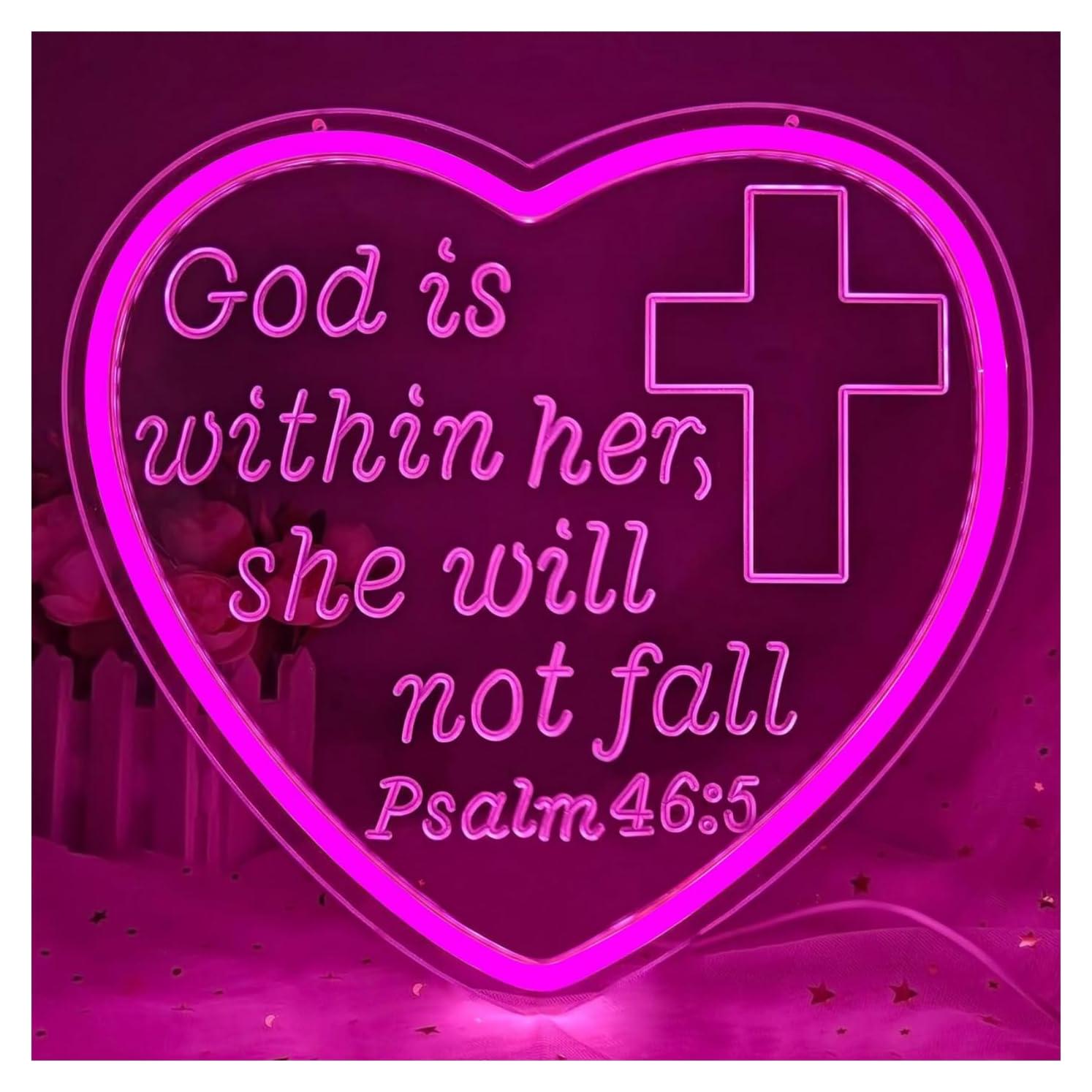 Letrero de Neón LED CinsYarn Salmo 46:5 Rosa 30x10 cm