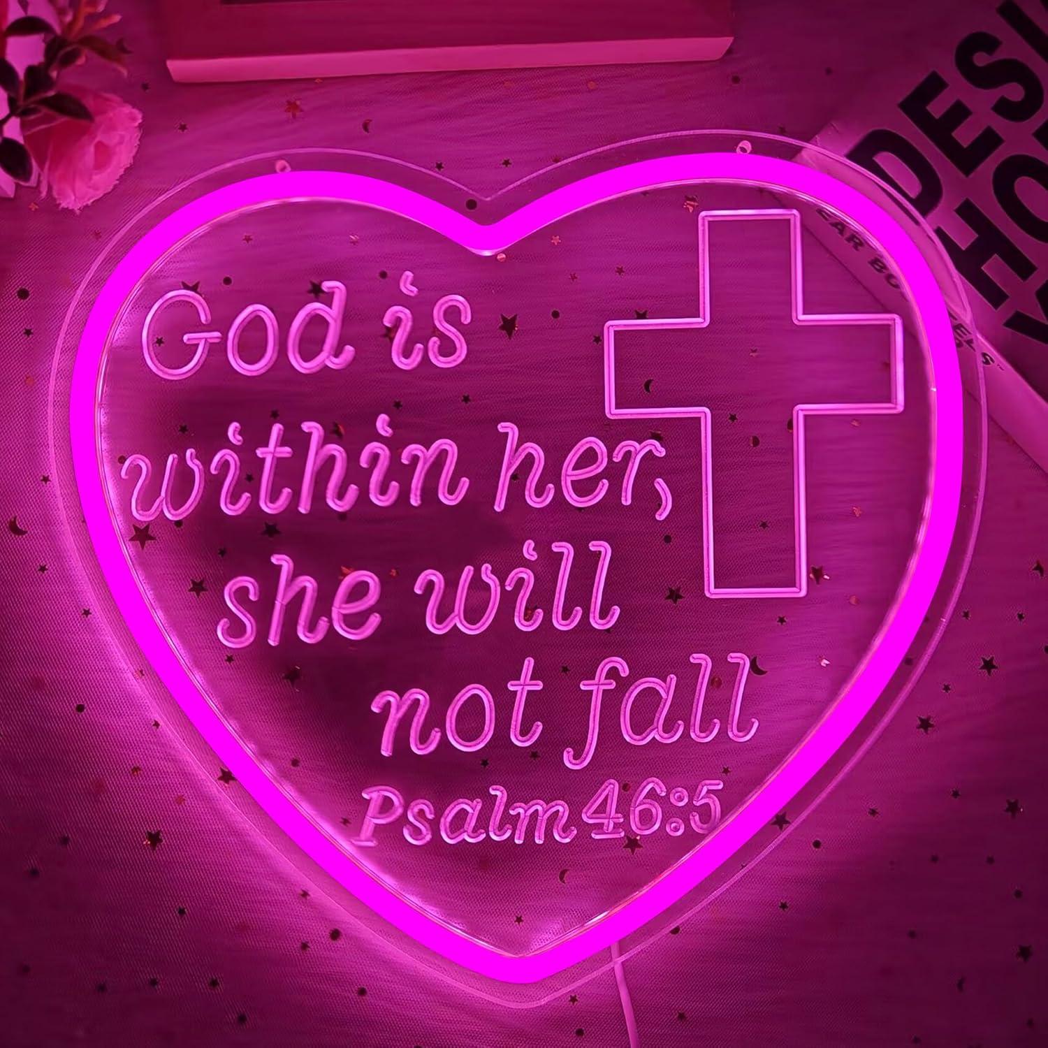 Letrero de Neón LED CinsYarn Salmo 46:5 Rosa 30x10 cm