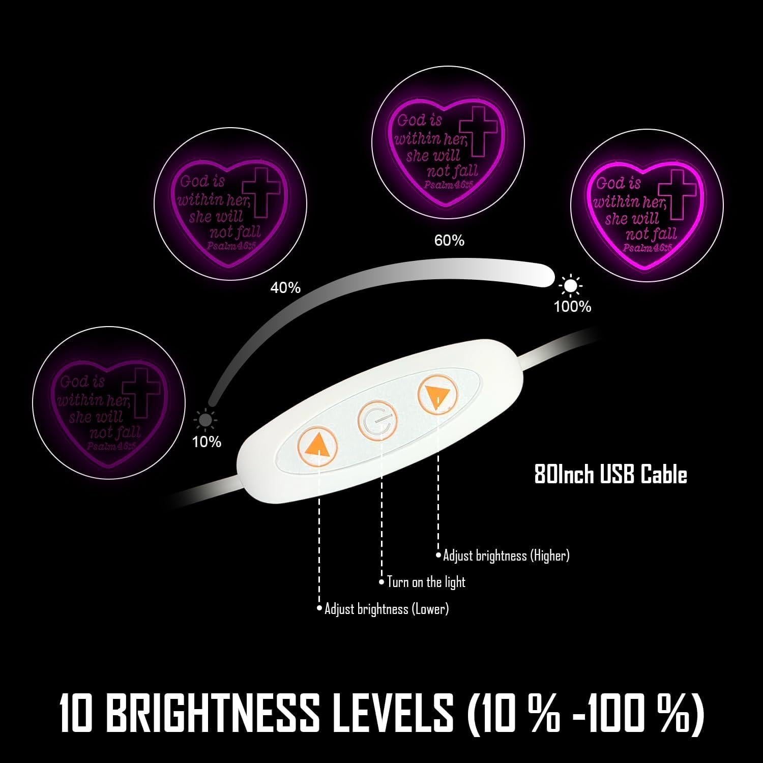 Letrero de Neón LED CinsYarn Salmo 46:5 Rosa 30x10 cm