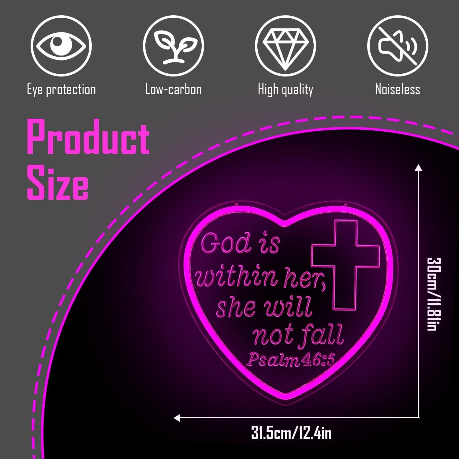 Letrero de Neón LED CinsYarn Salmo 46:5 Rosa 30x10 cm