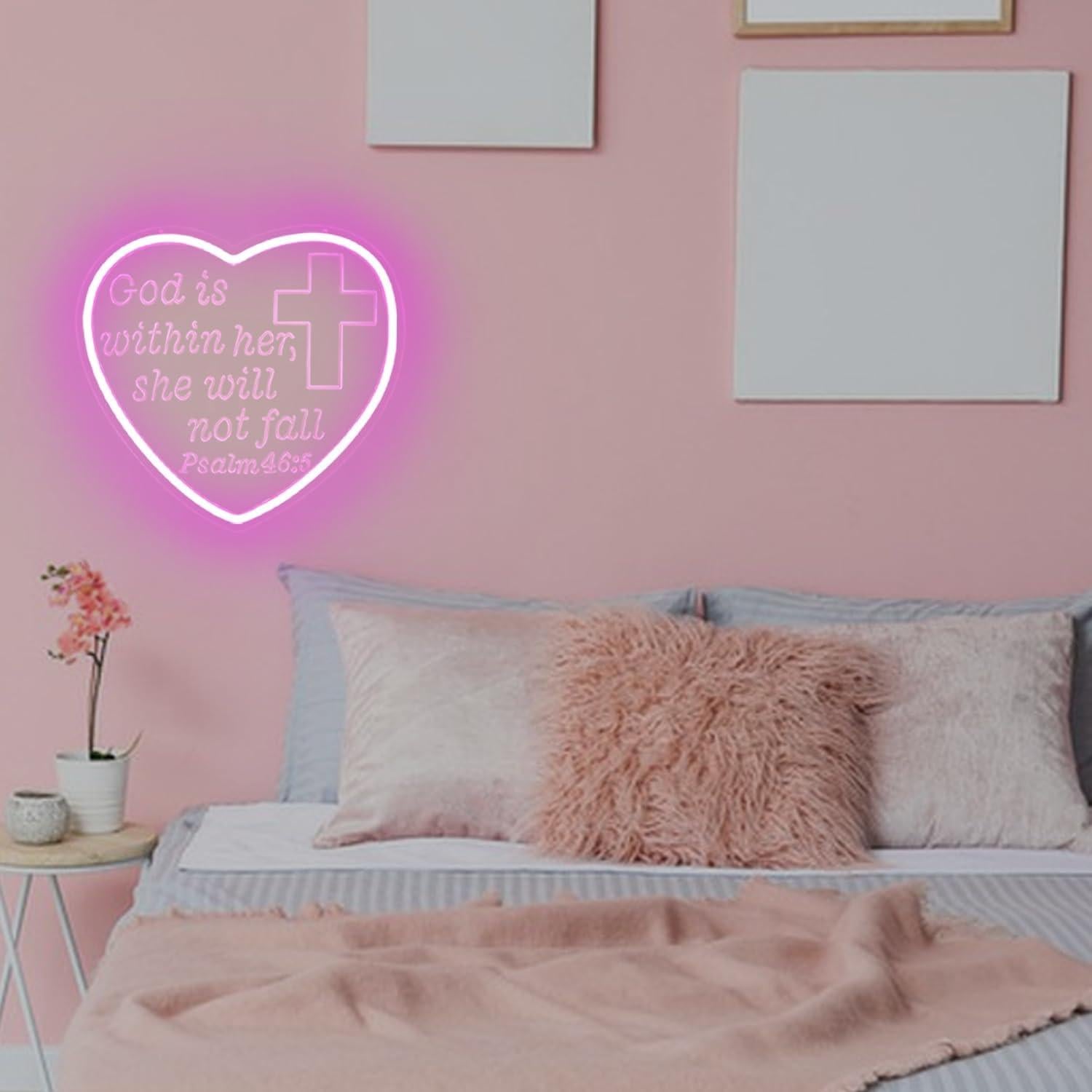 Letrero de Neón LED CinsYarn Salmo 46:5 Rosa 30x10 cm