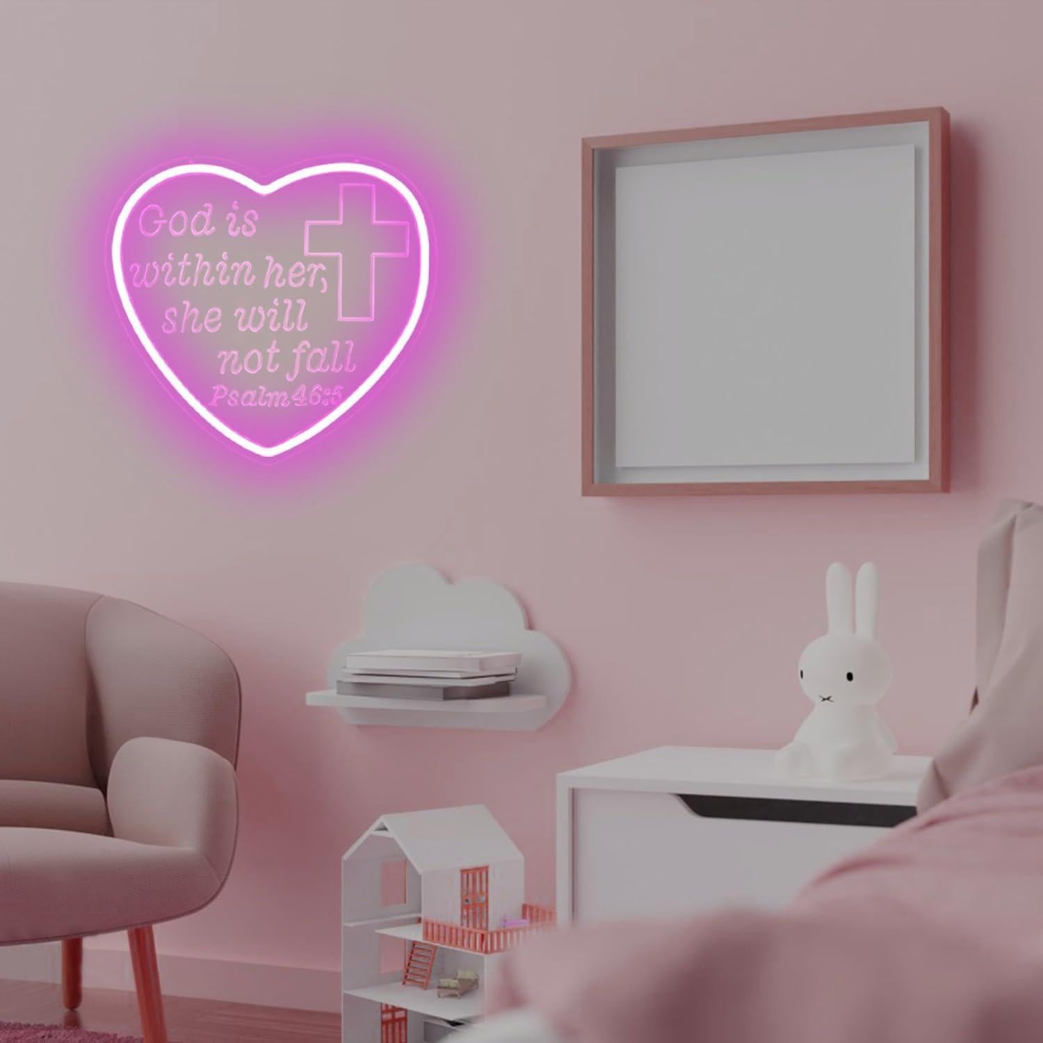 Letrero de Neón LED CinsYarn Salmo 46:5 Rosa 30x10 cm