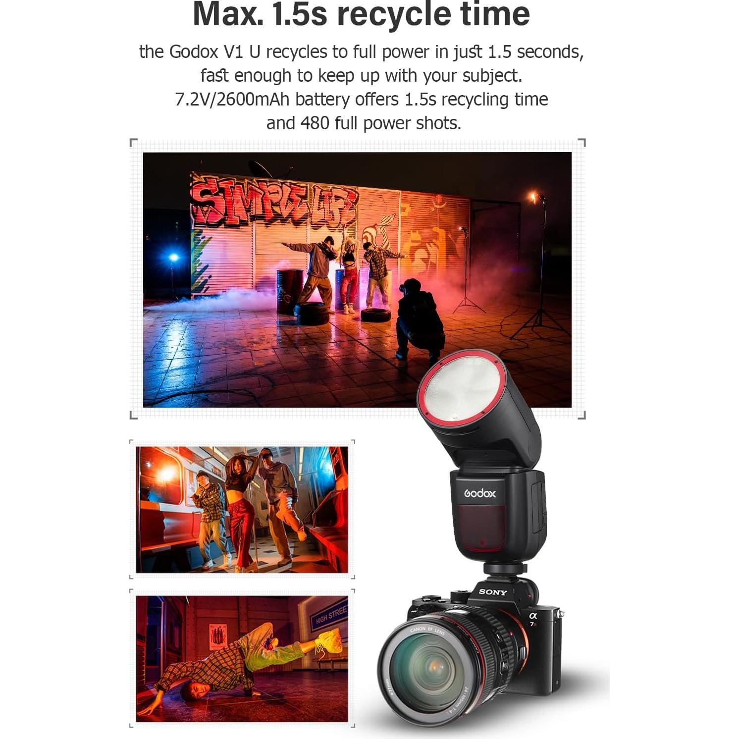 Flash Godox V1-C U TTL para Canon, 76Ws, Batería Li-ion