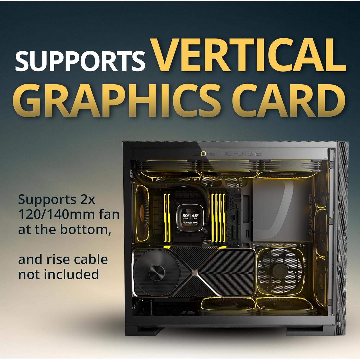 M5 Vent Mesh Panel Tempered Glass Mid Tower, E-ATX/ATX Gaming Case, High Airflow, 1.2mm Steel, Type C, Support 420/360 Radiator, ARGB PWM 140m fan x 5 Pre-Installed, Black, GEO-M5VF-B