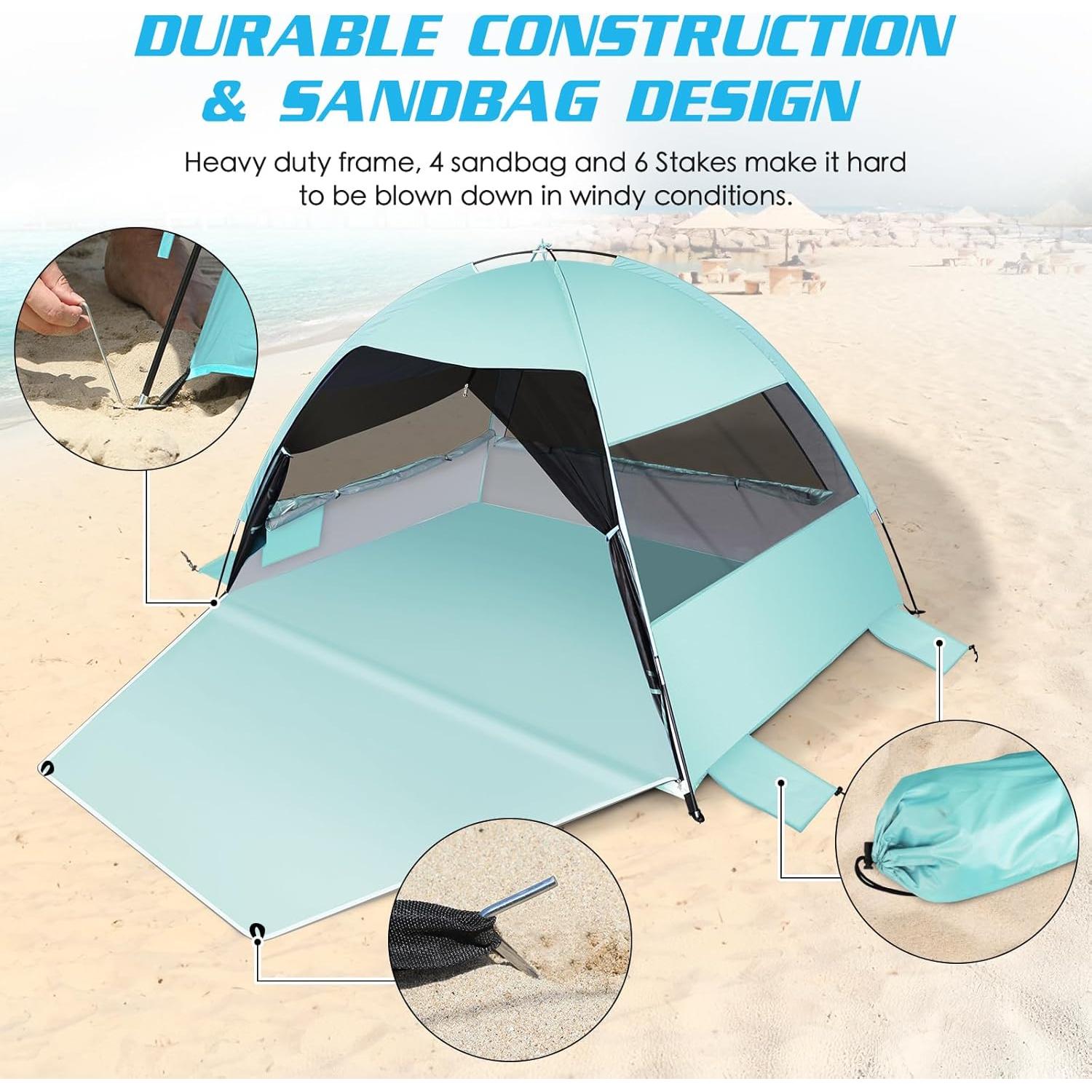 Tienda de Playa LetsFunny Grande 3-4 Personas Verde Menta