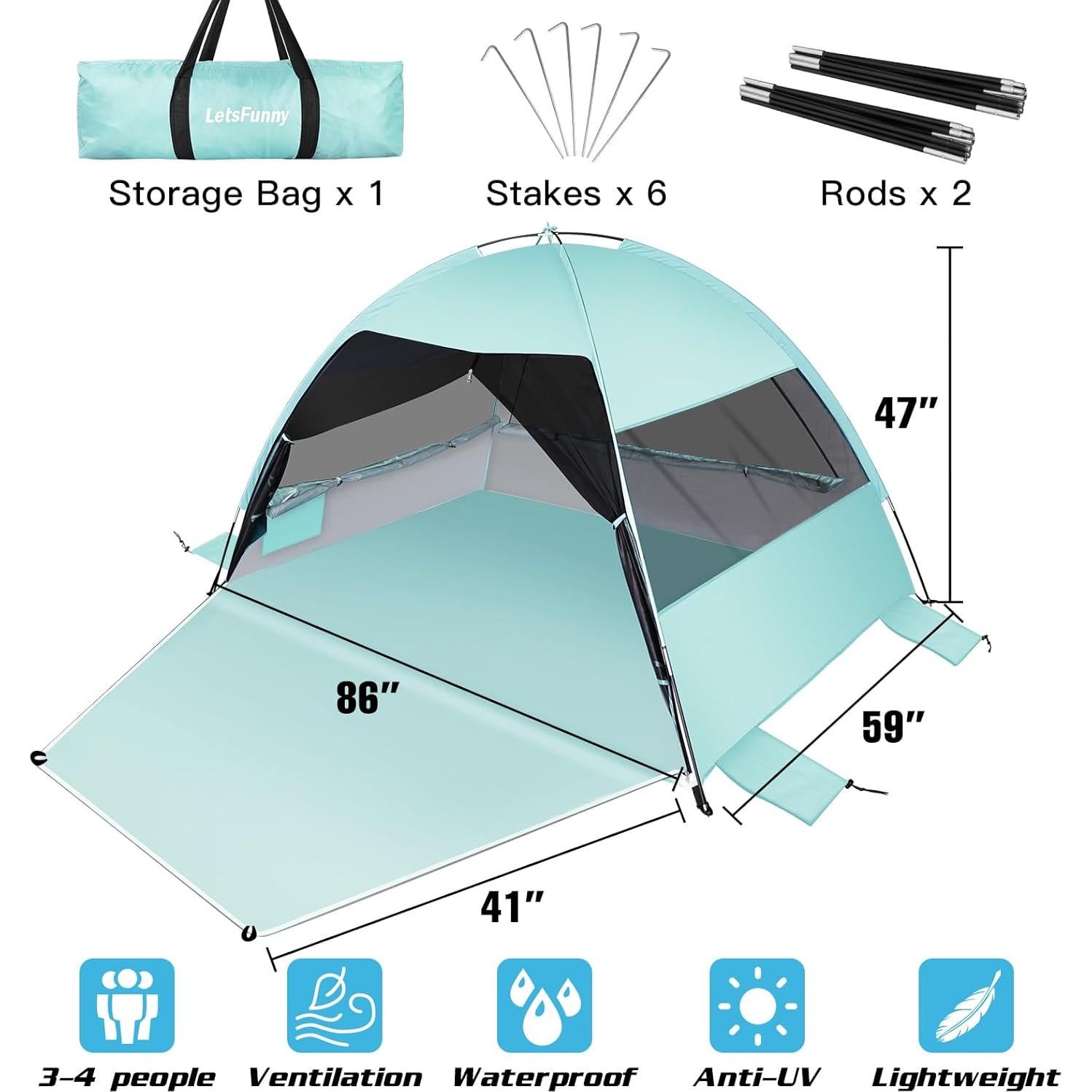 Tienda de Playa LetsFunny Grande 3-4 Personas Verde Menta