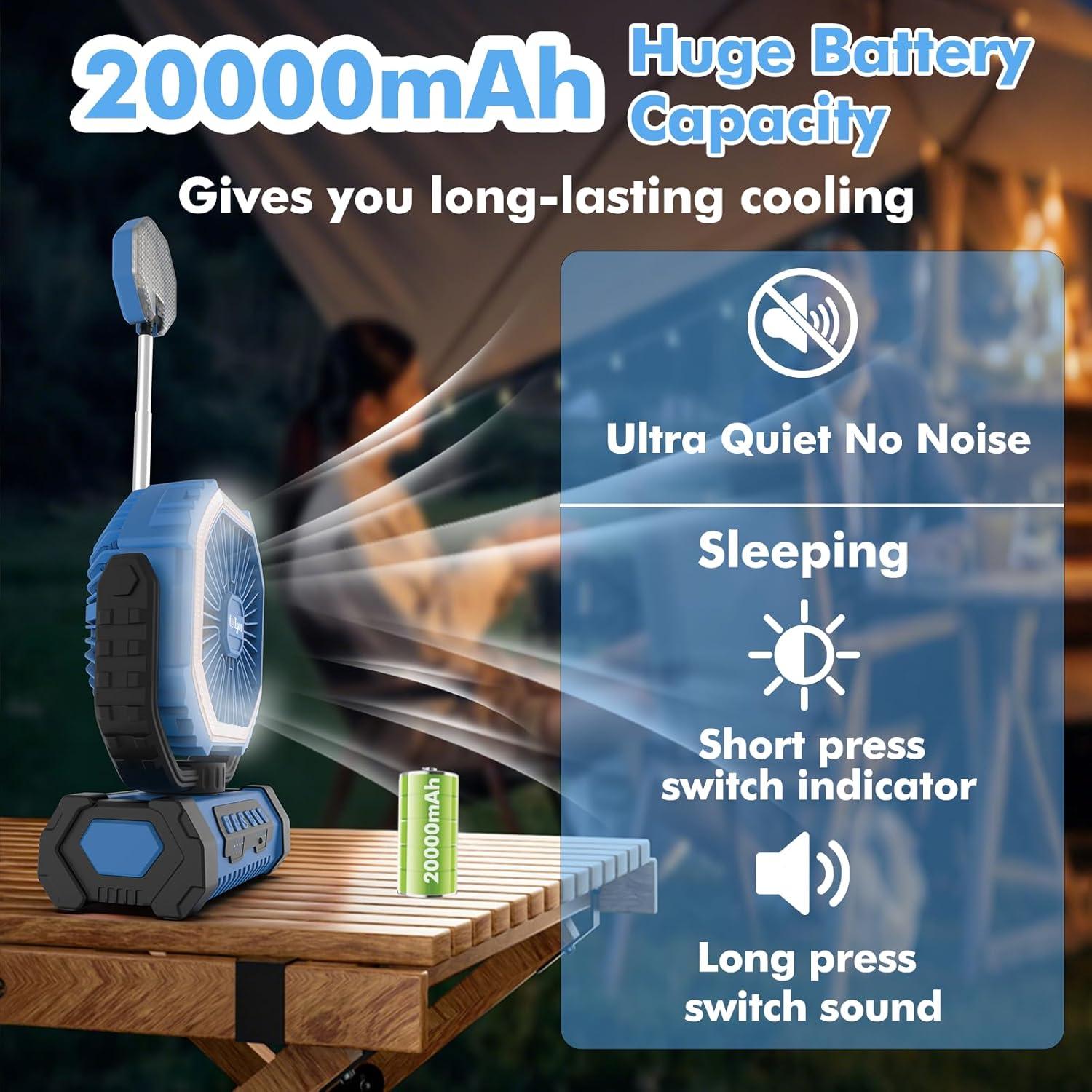 Ventilador de Camping Lollyes F19 con Linterna LED 20000mAh
