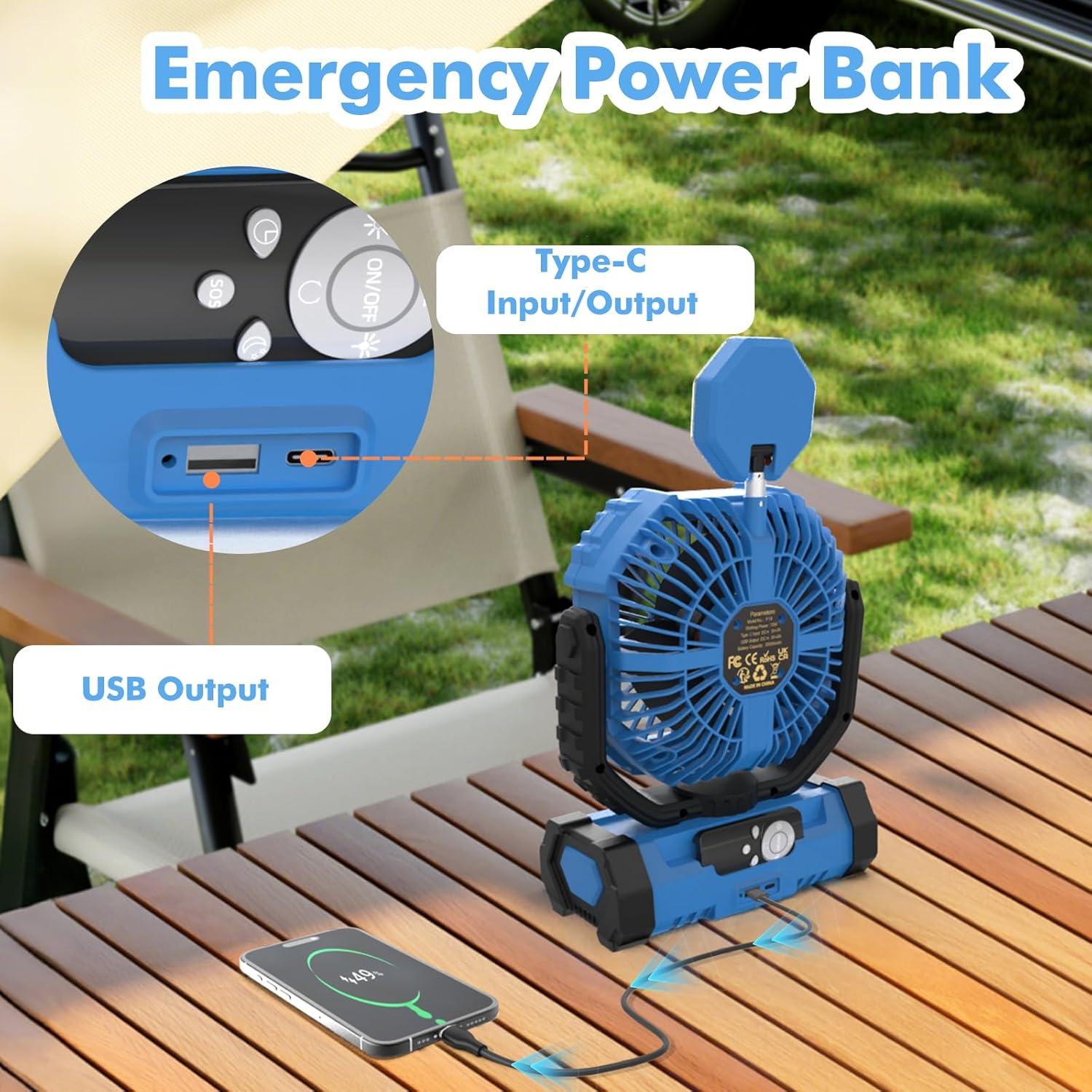 Ventilador de Camping Lollyes F19 con Linterna LED 20000mAh