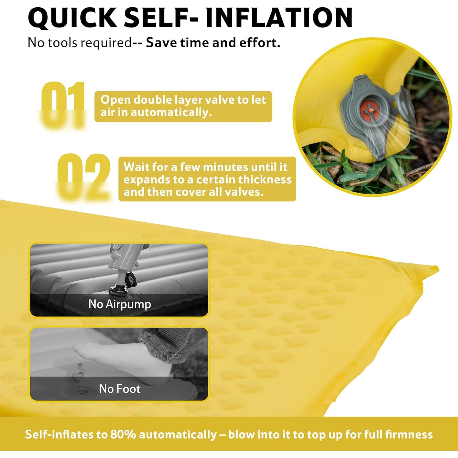 Almohadilla de Camping Autoinflable Naturehike Amarilla 196x65cm