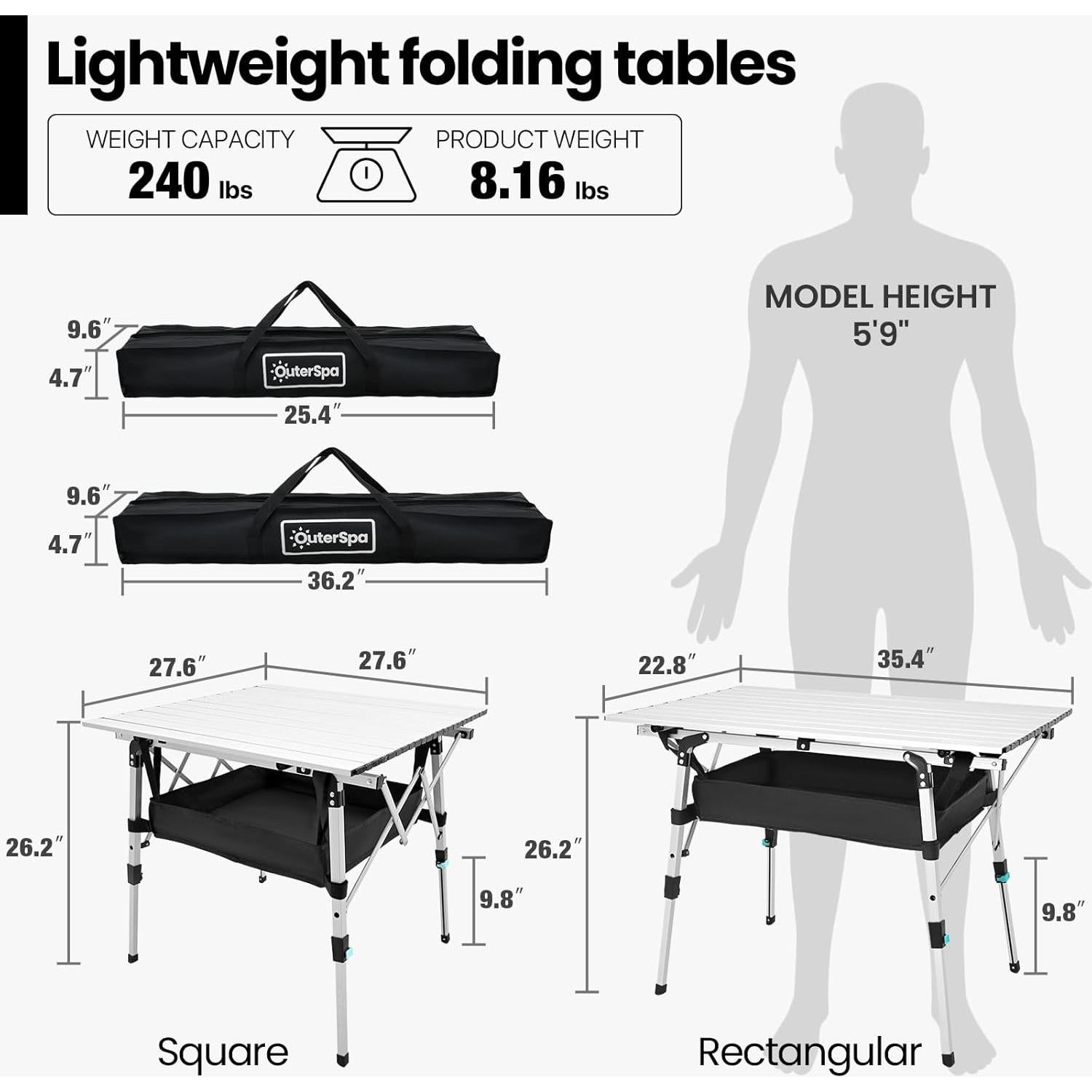 Mesa de Camping Plegable OuterSpa 70.1x70.1cm Aluminio Plata