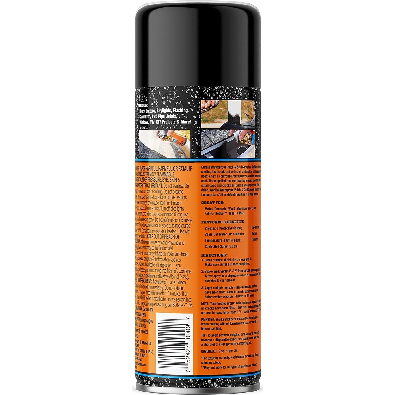 Gorilla Spray Sellador Impermeable 16 Oz Negro - Sella Agua y Aire
