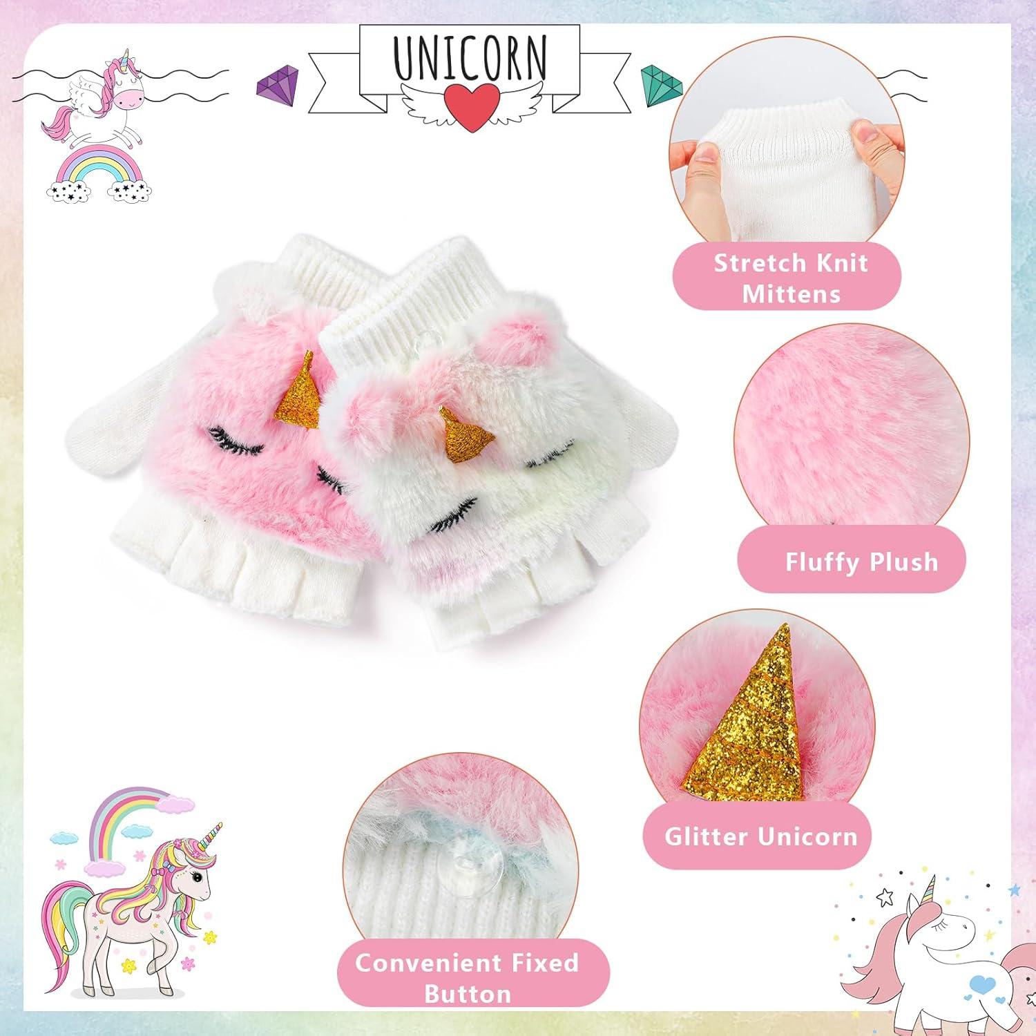 Conjunto Gorros y Guantes de Invierno Unicornio Niñas 3-10 Años