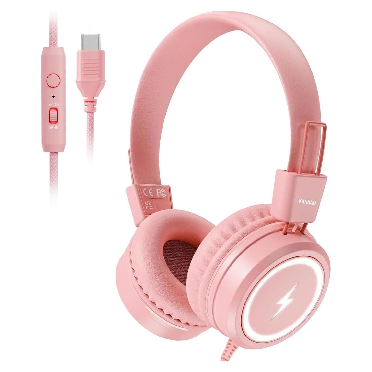 Auriculares para Niños KONNAO Tipo C con Luces LED Rosa