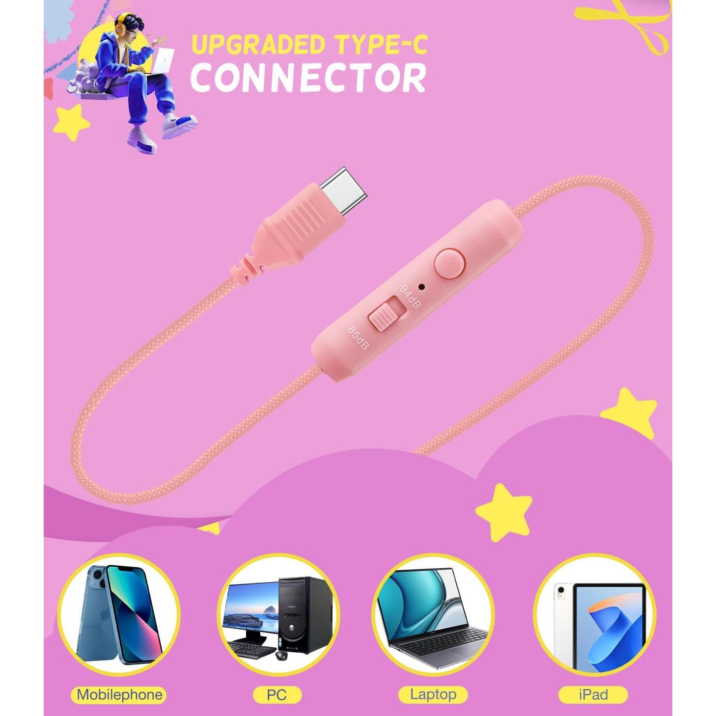 Auriculares para Niños KONNAO Tipo C con Luces LED Rosa