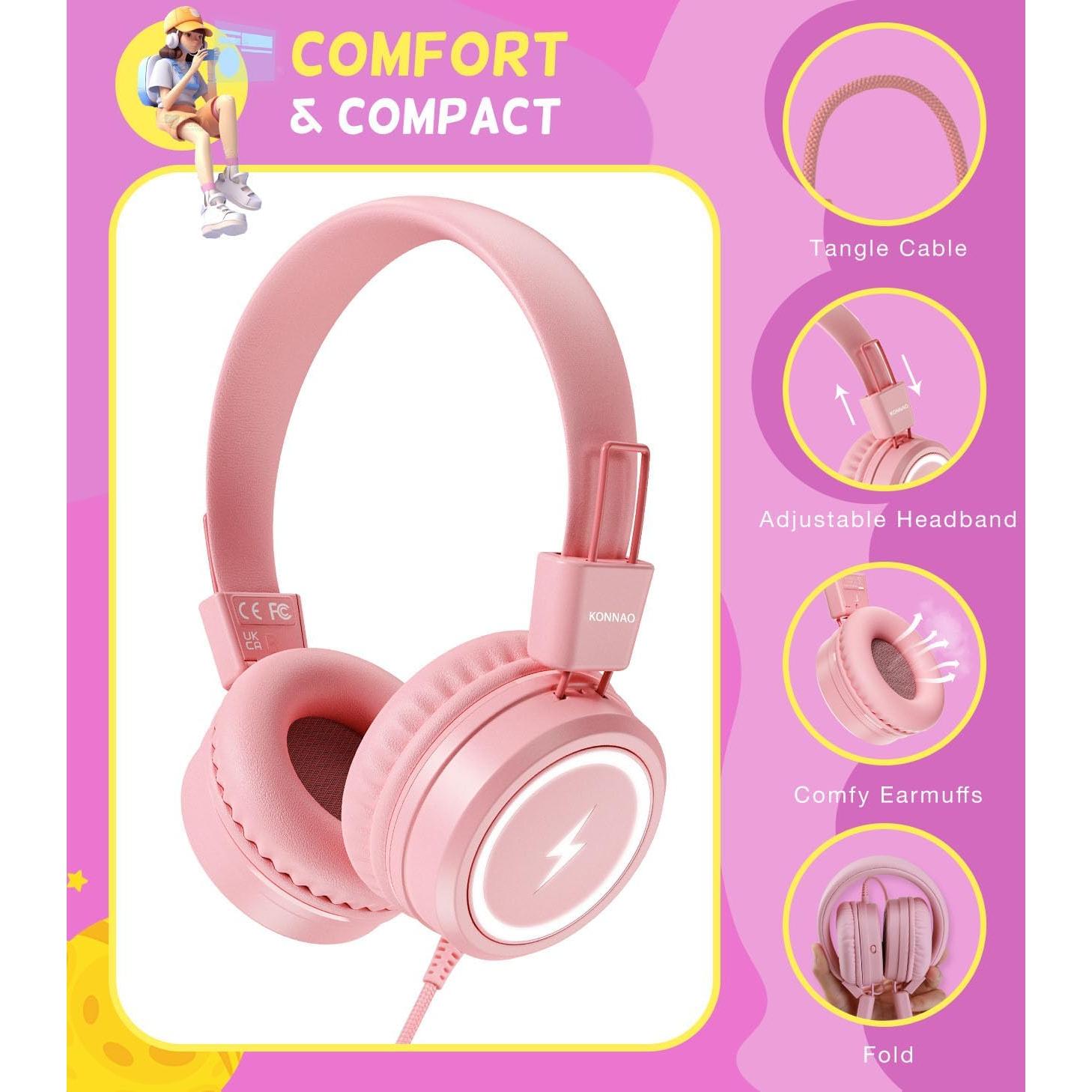 Auriculares para Niños KONNAO Tipo C con Luces LED Rosa