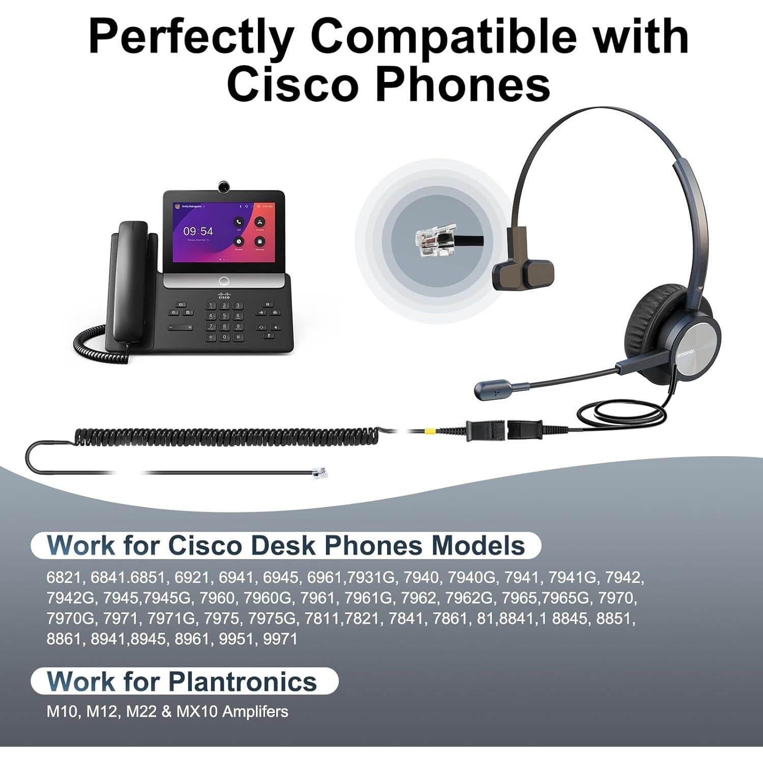 Auricular de Teléfono Emaiker Un Oído con Cable RJ9 para Cisco