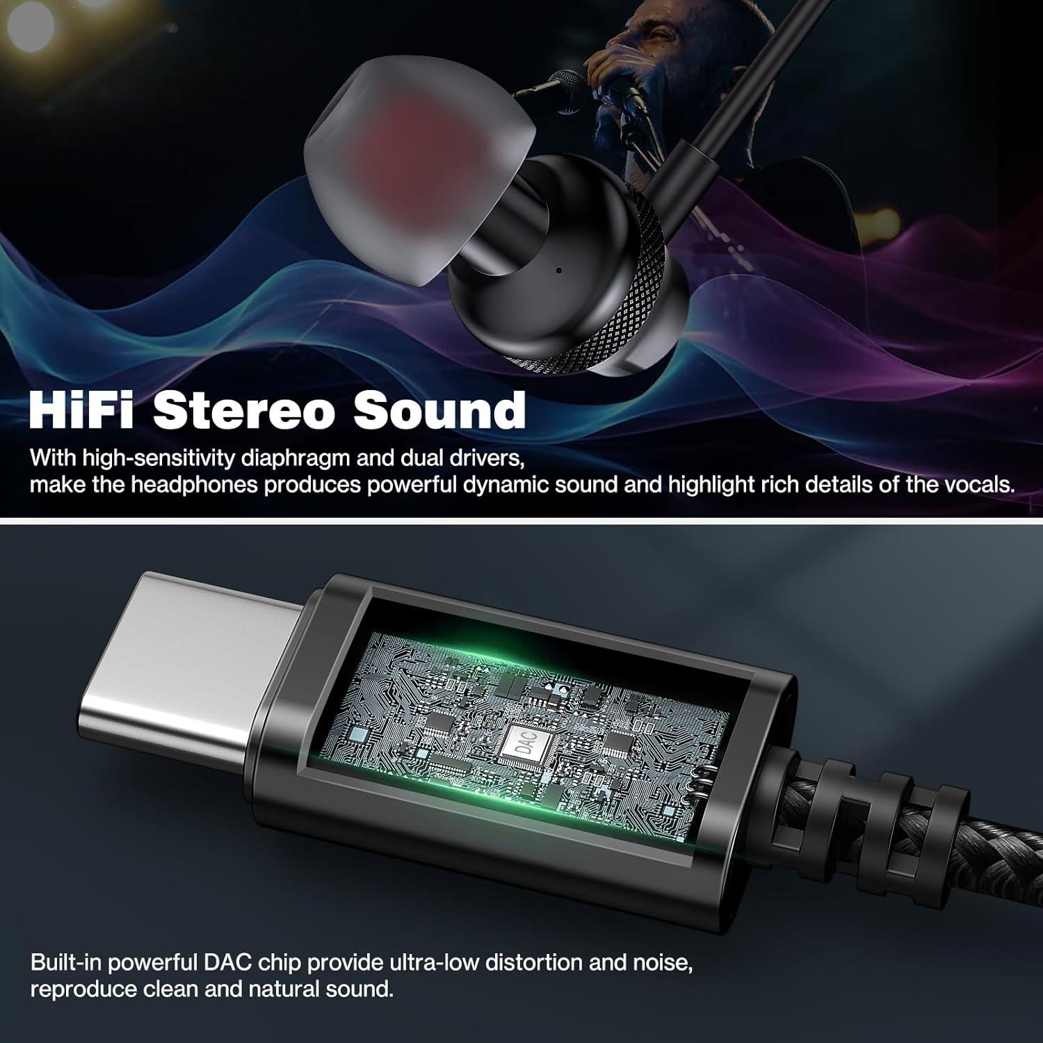 Auriculares USB C COOYA HiFi Estéreo In-Ear con Micrófono