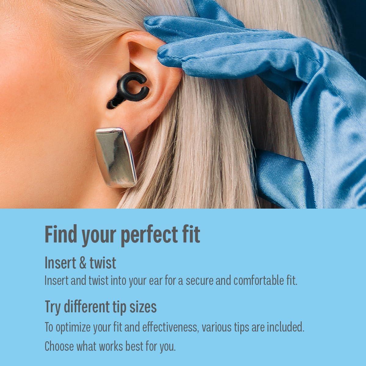 Tapones para oídos Hush Hoops de silicona negra, 17dB NRR, 1 par