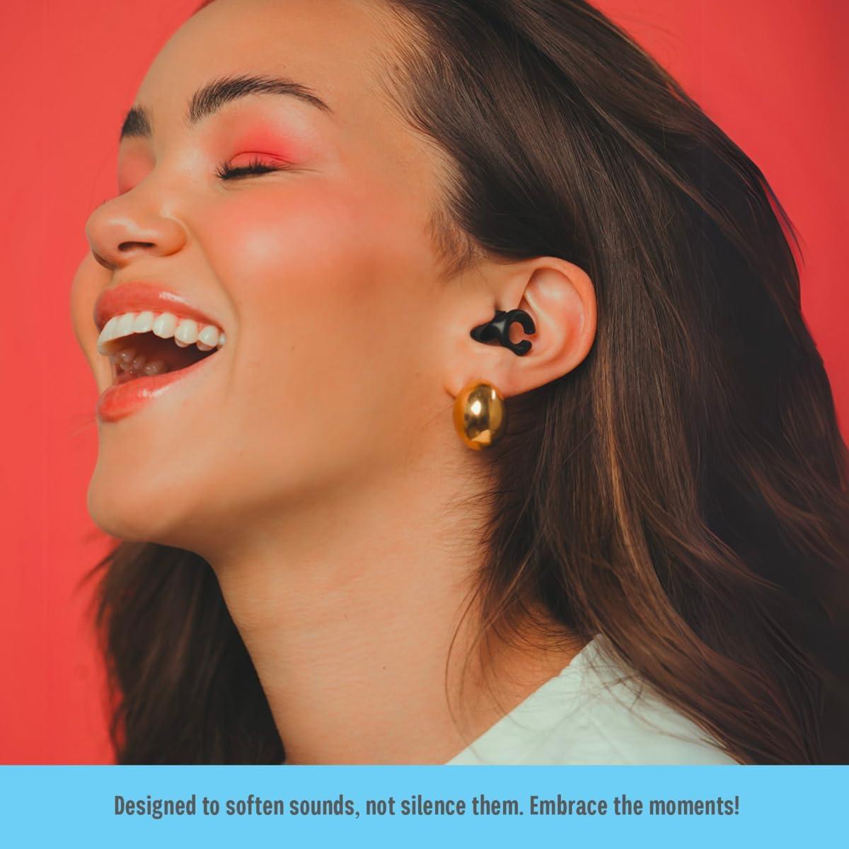 Tapones para oídos Hush Hoops de silicona negra, 17dB NRR, 1 par