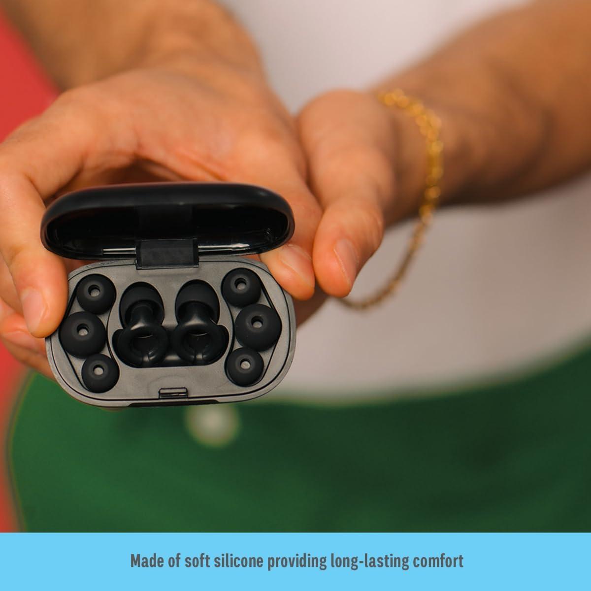 Tapones para oídos Hush Hoops de silicona negra, 17dB NRR, 1 par