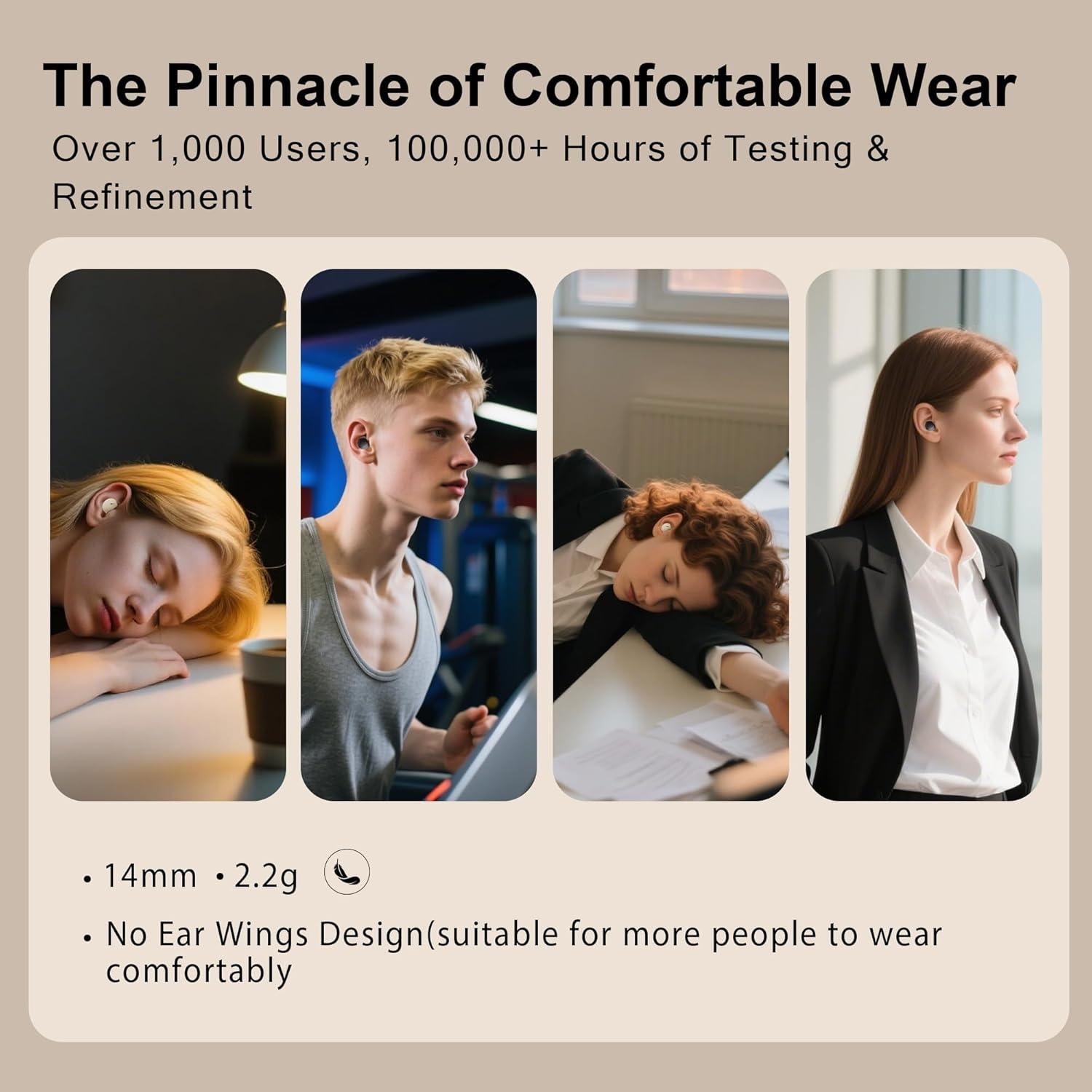 Auriculares para dormir Bluetooth 5.4 FEALUNE Beige - Aislamiento de ruido