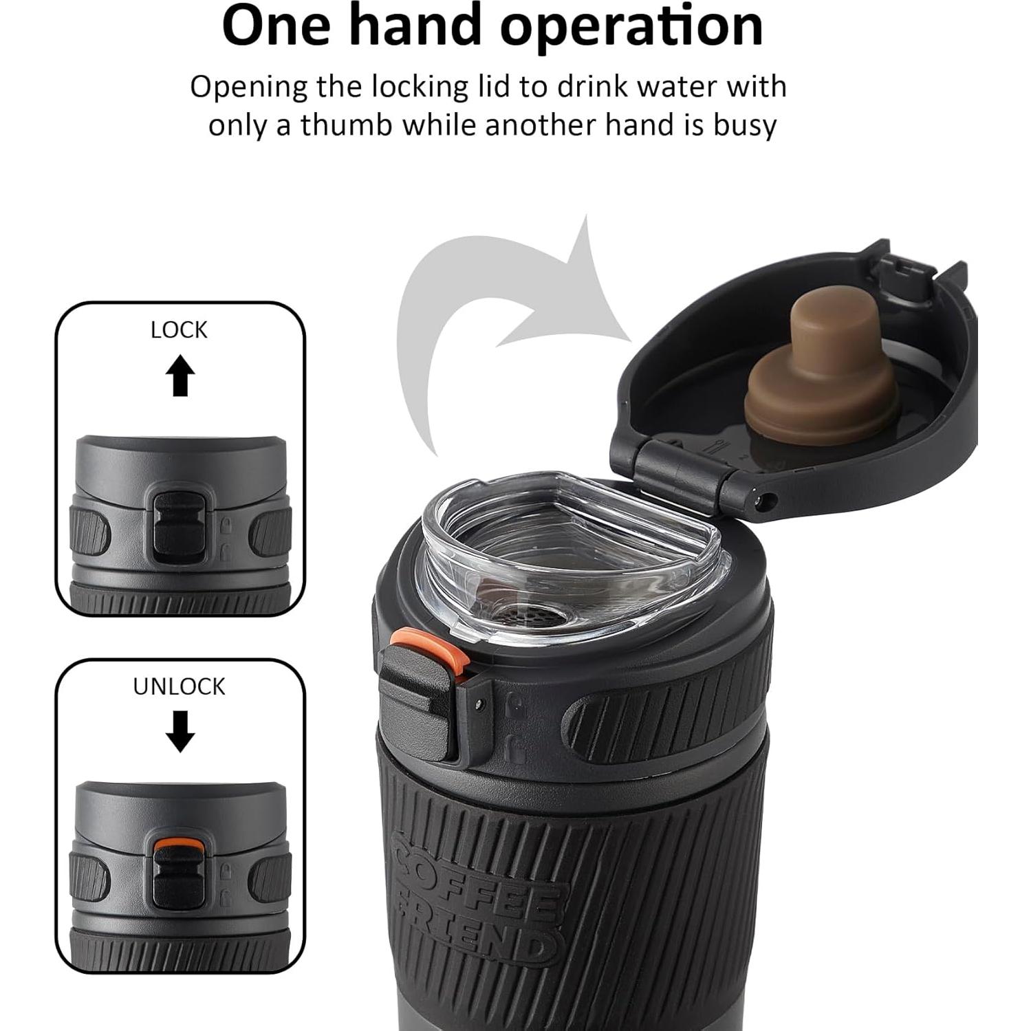 Taza de Viaje TKK 15 oz Acero Inoxidable Aislada Gris