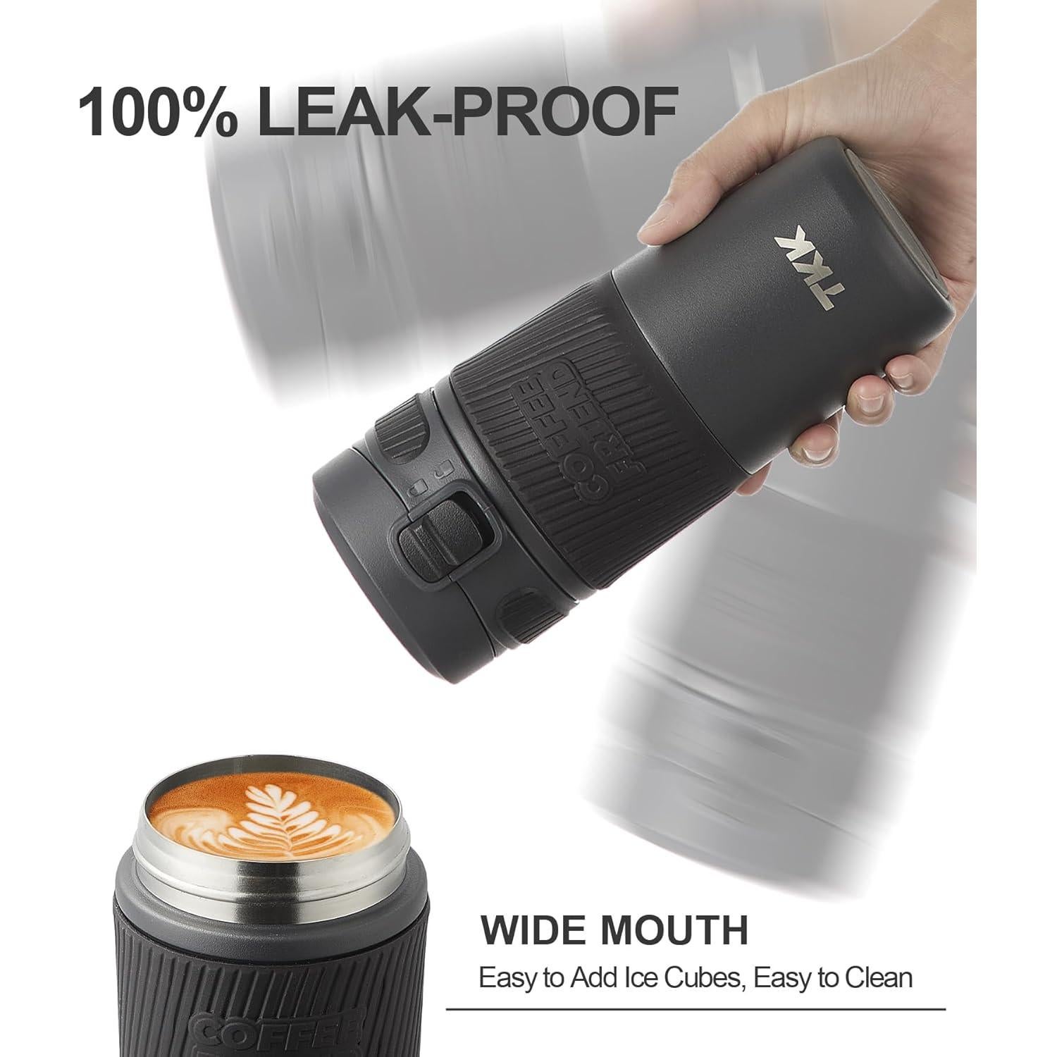 Taza de Viaje TKK 15 oz Acero Inoxidable Aislada Gris