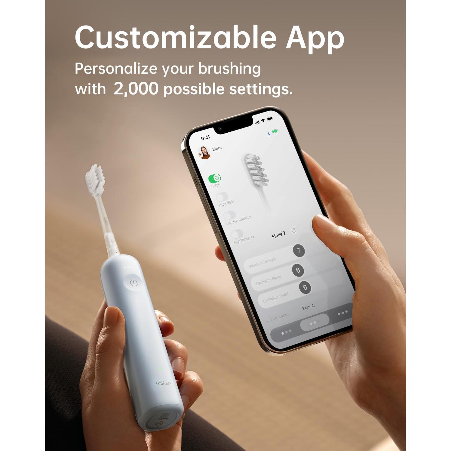 Cepillo de Dientes Eléctrico Laifen Wave Azul, 3 Cabezas, App