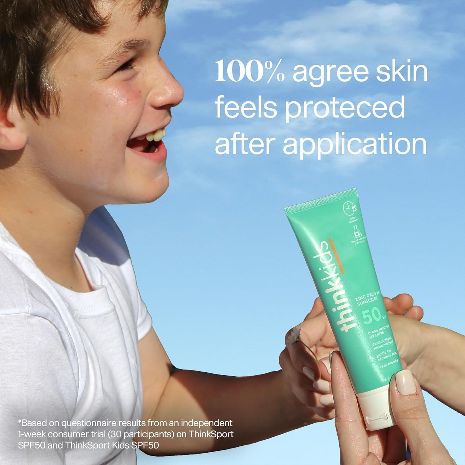 Thinkkids Safe Mineral Sunscreen SPF 50+, 3 Fl Oz, Natural, Water Resistant Reef Safe Sunscreen for Children, Broad Spectrum UVA/UVB Sun Screen
