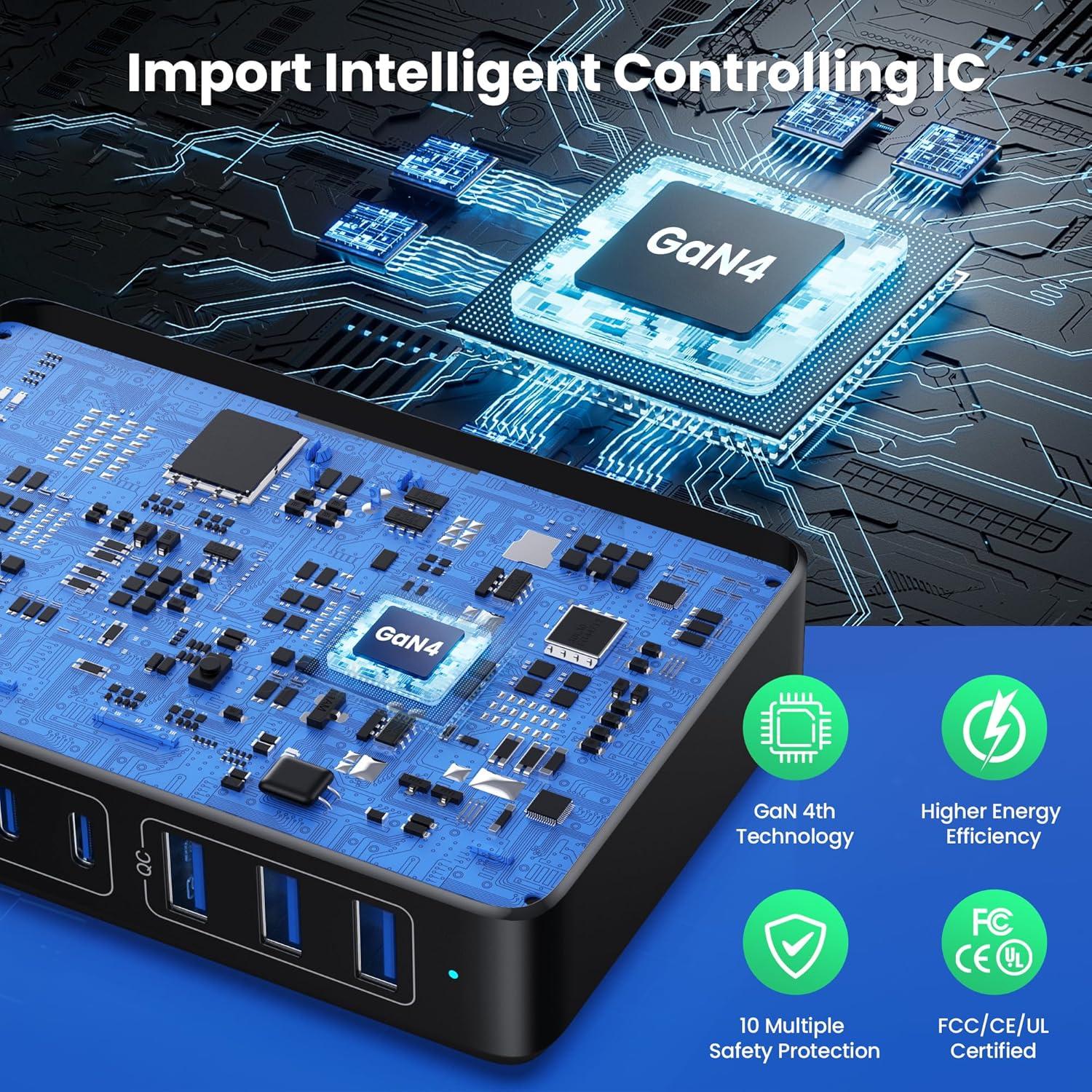 Cargador USB C 300W AONIMI 8 Puertos Carga Rápida PD 100W