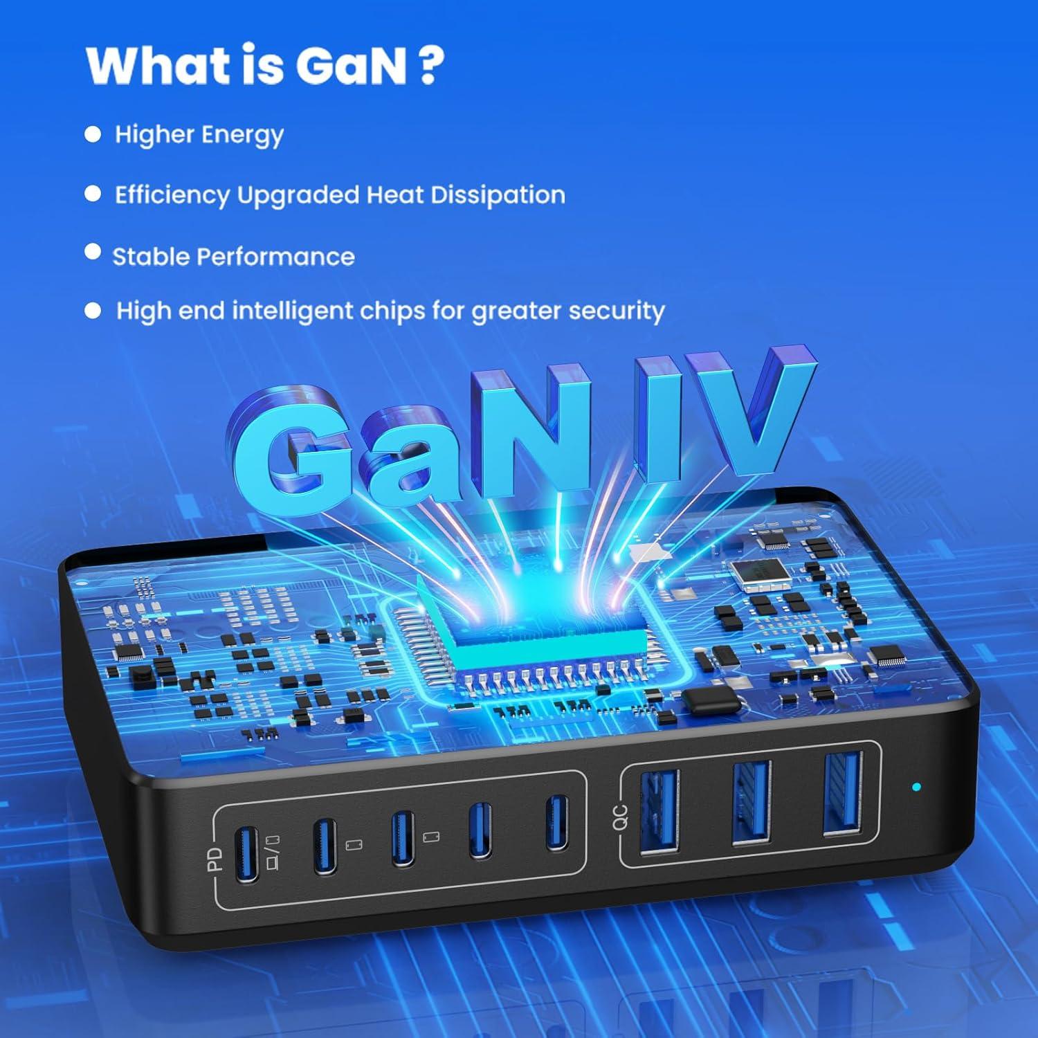 Cargador USB C 300W AONIMI 8 Puertos Carga Rápida PD 100W