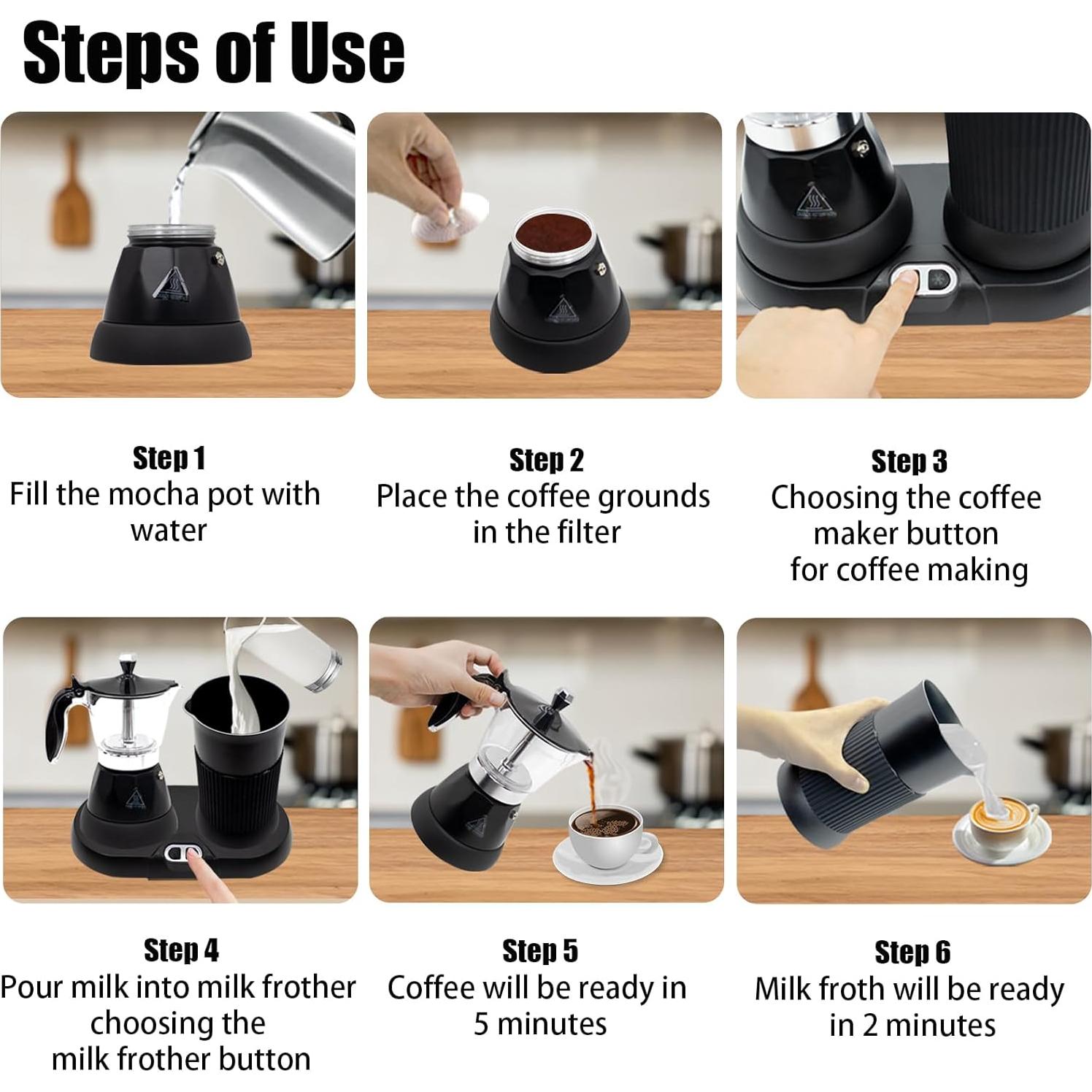 Máquina de Espresso DITOSH 2-en-1 con Espumador de Leche Negro