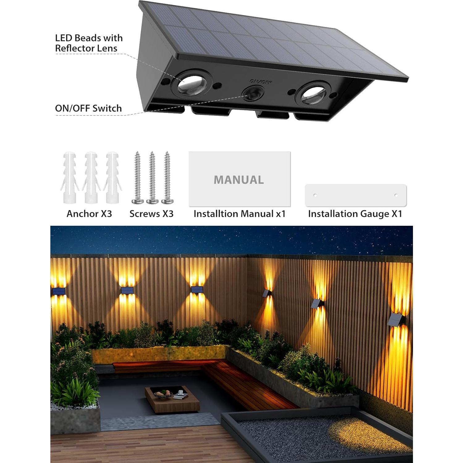 Luces Solares para Cercas UGDLUCK, Paquete de 6, 100 Lúmenes